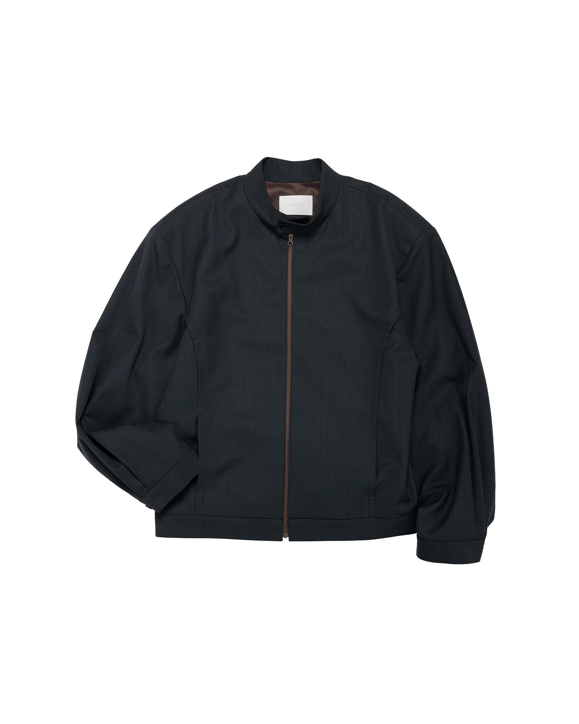 Wool Stripe Zip-Up Jumper Black