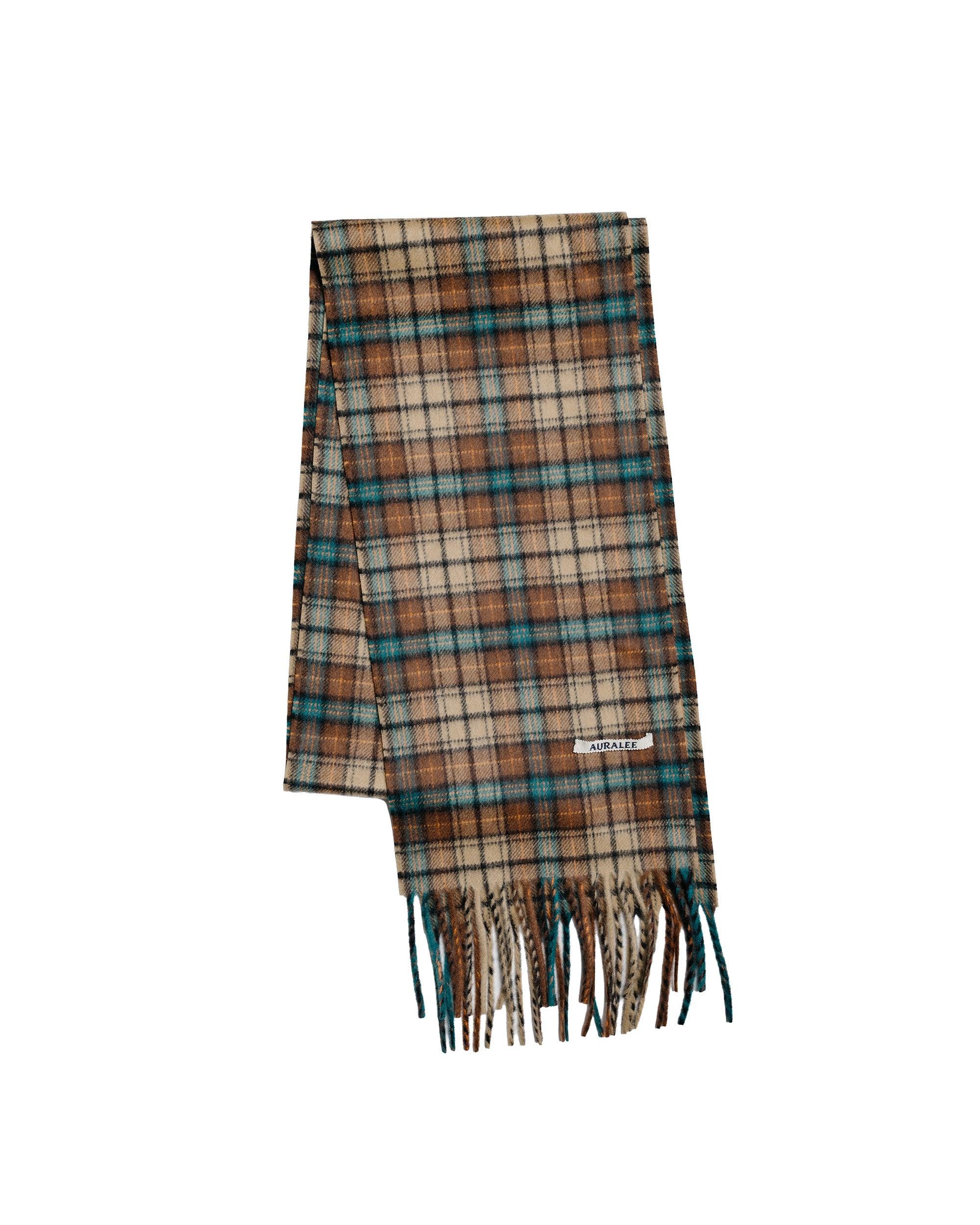 Cashmere Check Long Stole Red Brown Check