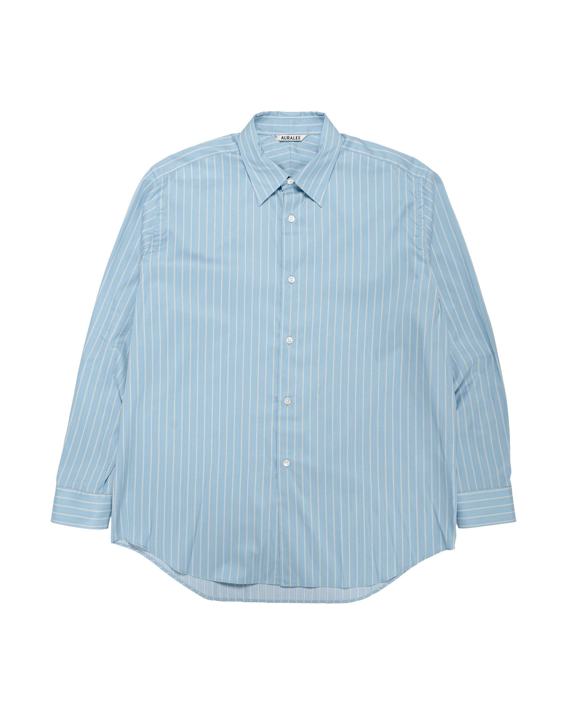 Cotton Silk Stripe Shirt Sax Blue Stripe
