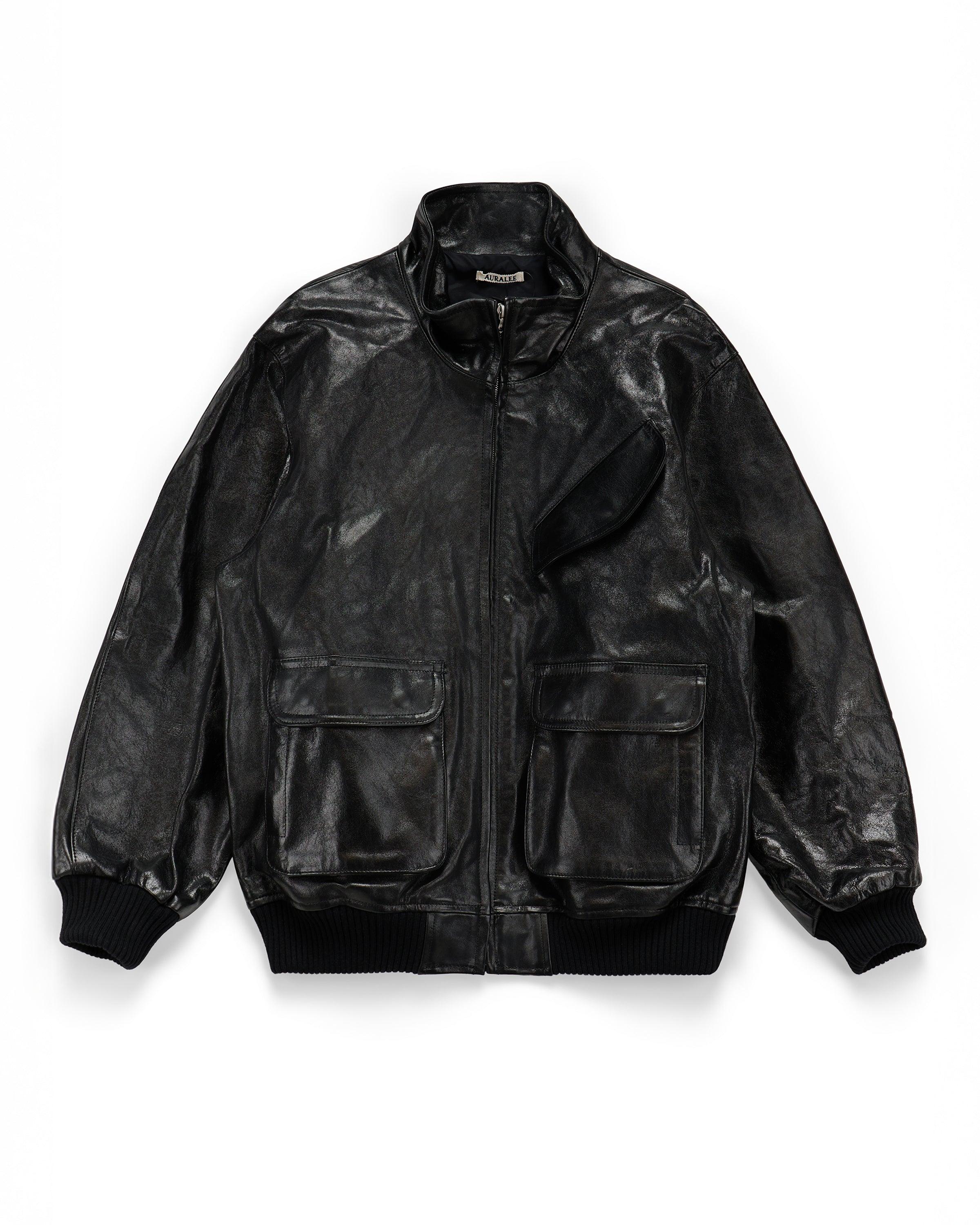 Lamb Leather Zip Blouson Black
