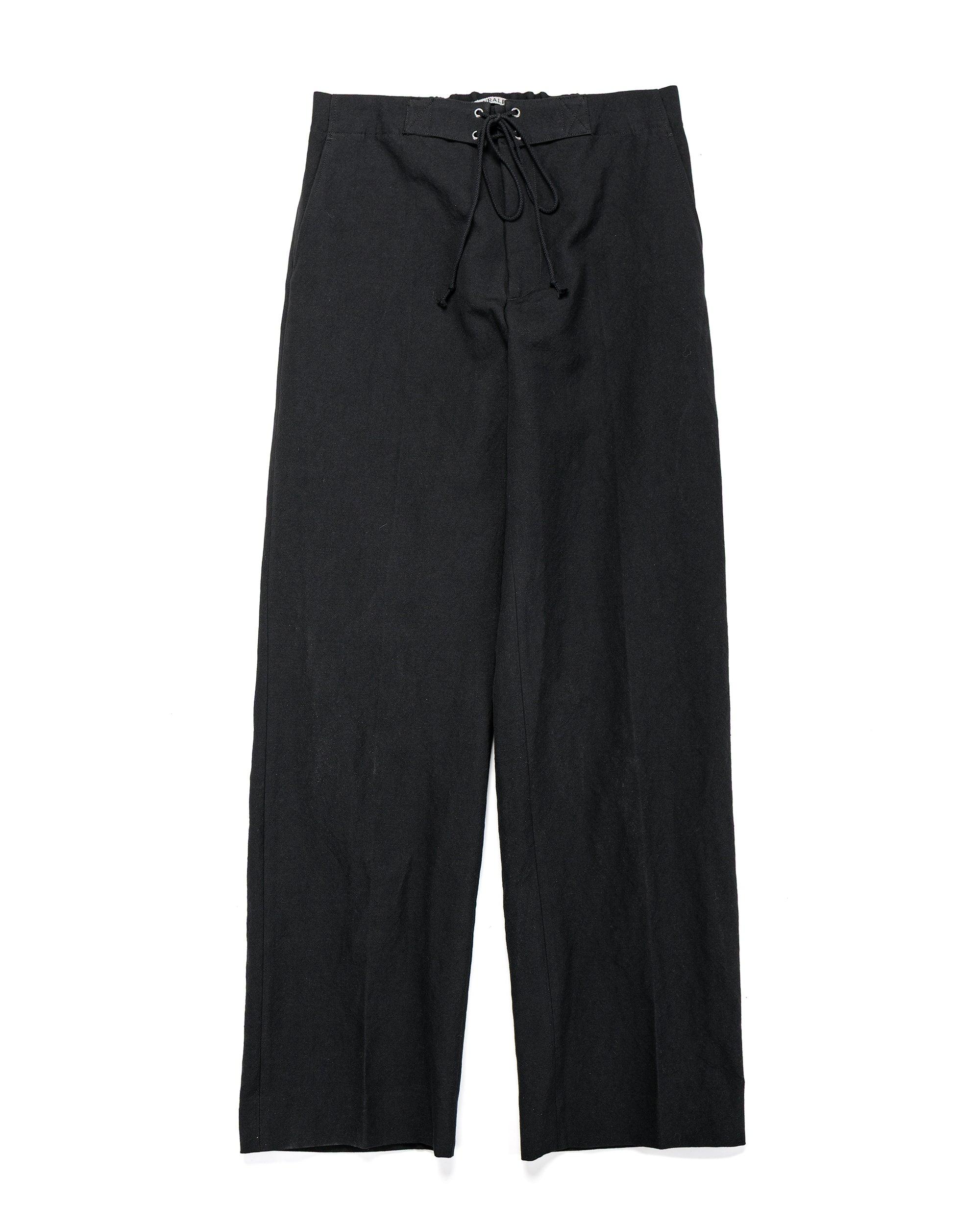 Wool Cotton Linen Ox Drawstring Pants Black