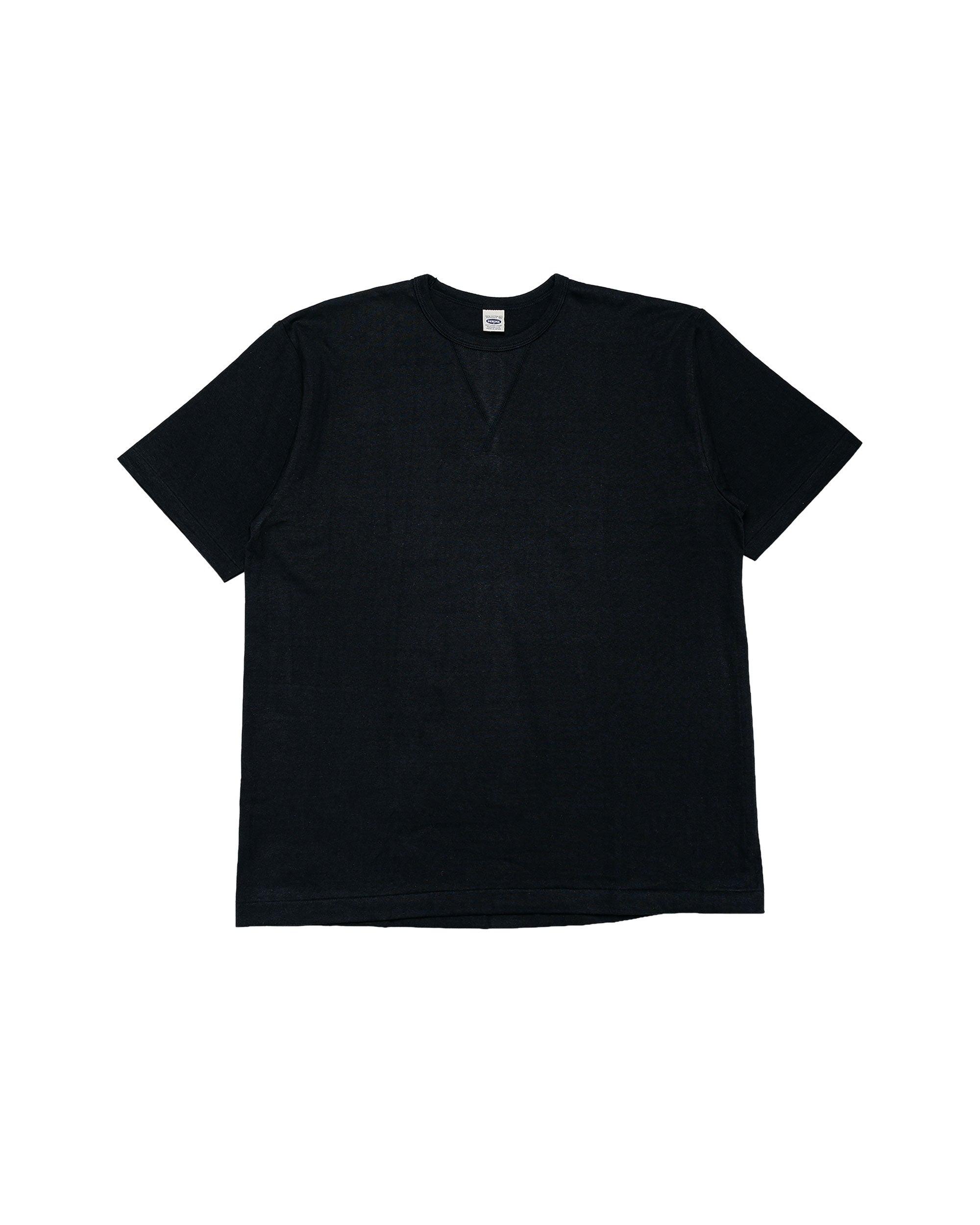 Denime Lot. 275 Front V Crew Neck T-Shirt Solid Color Black