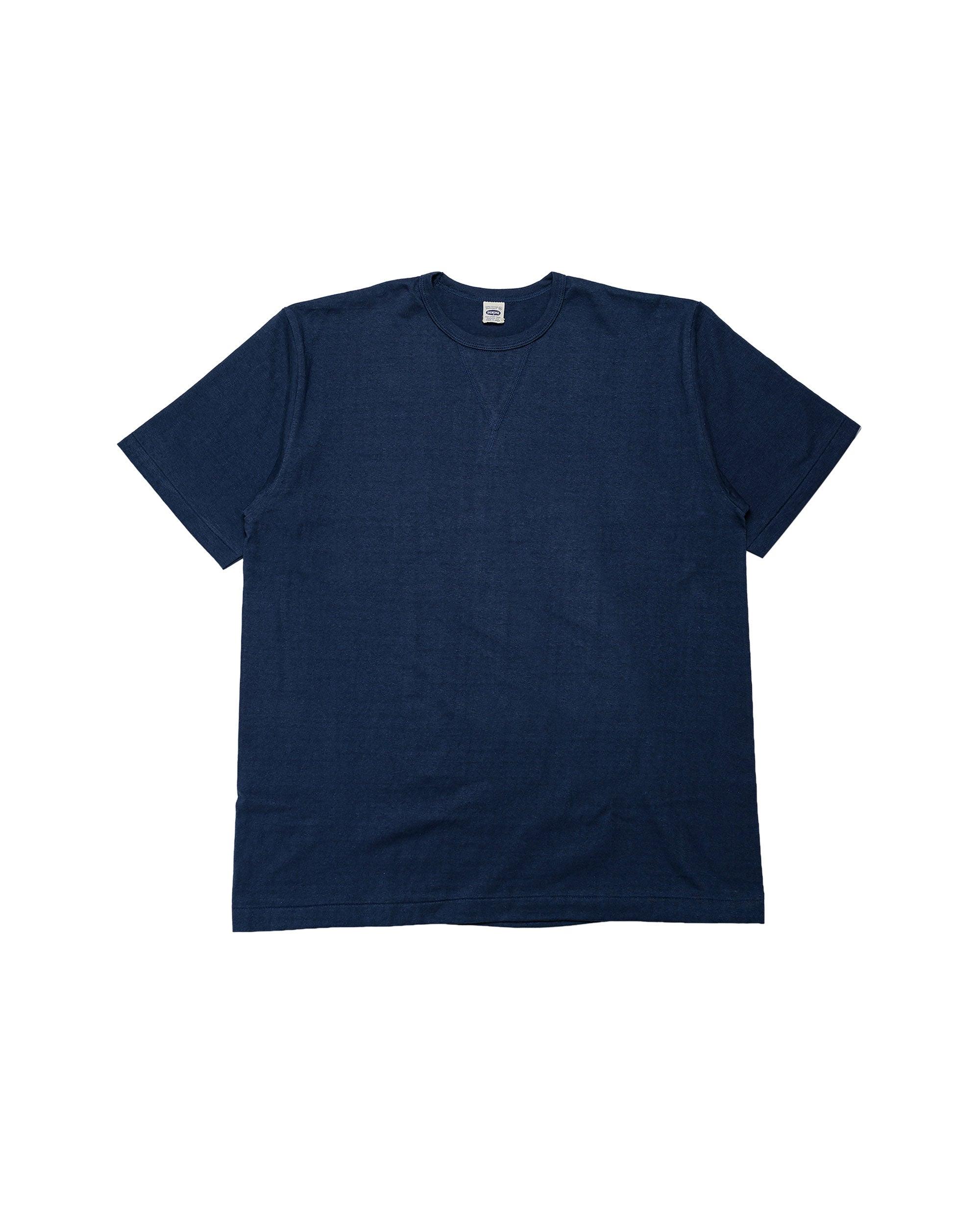 Denime Lot. 275 Front V Crew Neck T-Shirt Solid Color Ink Navy
