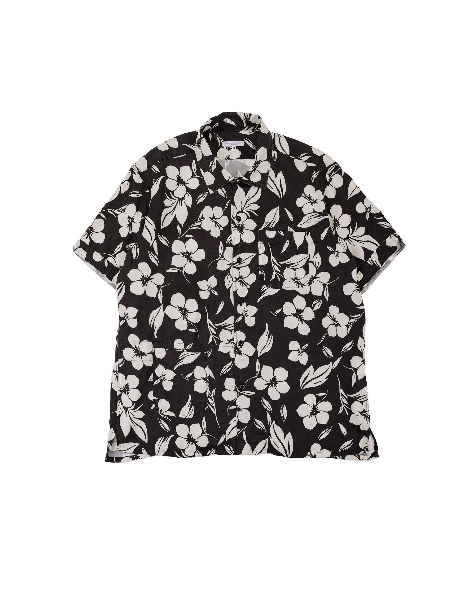Camp Shirt Black/Natural Tencel Floral Print