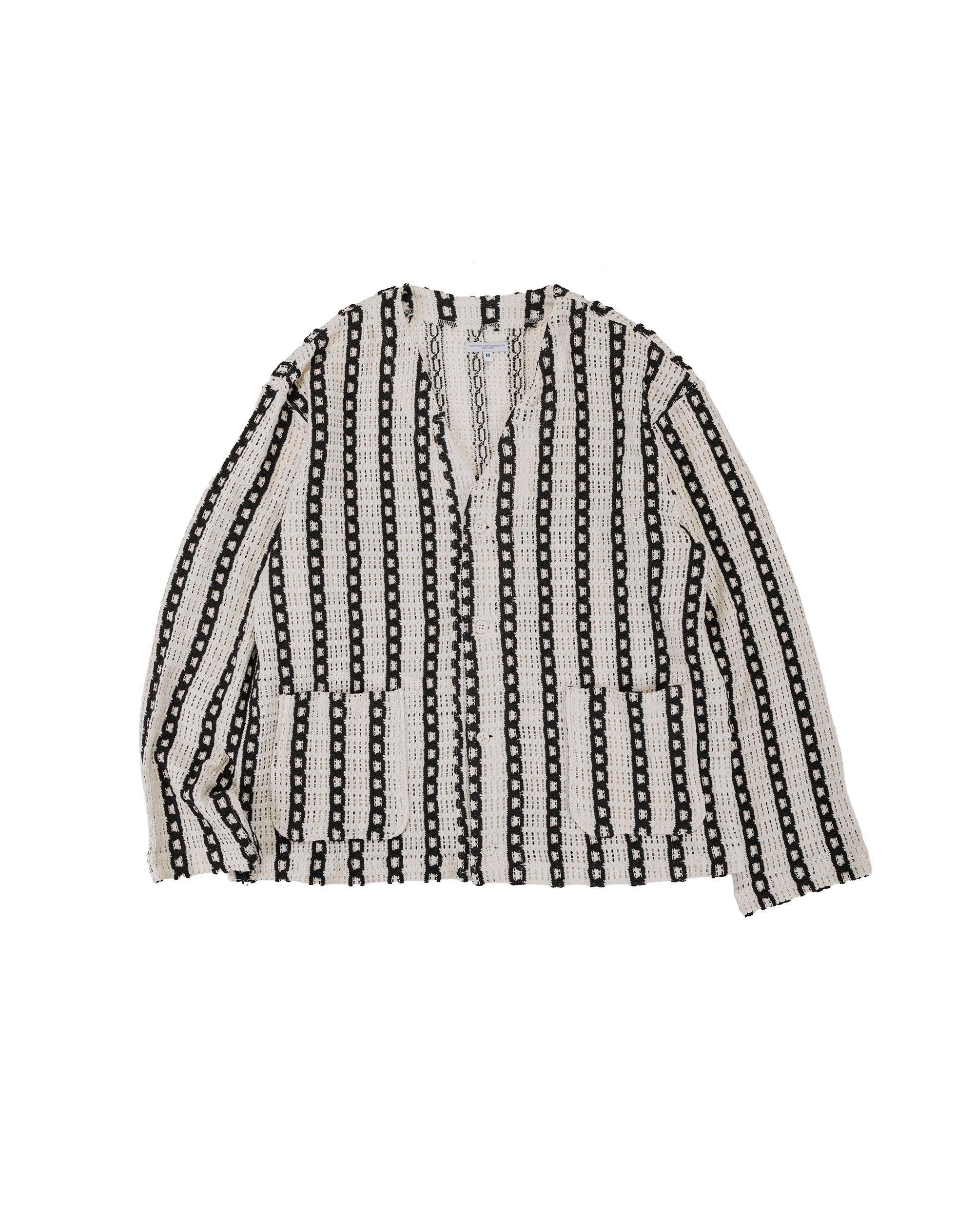 Knit Cardigan White/Black Stripe CP Crochet