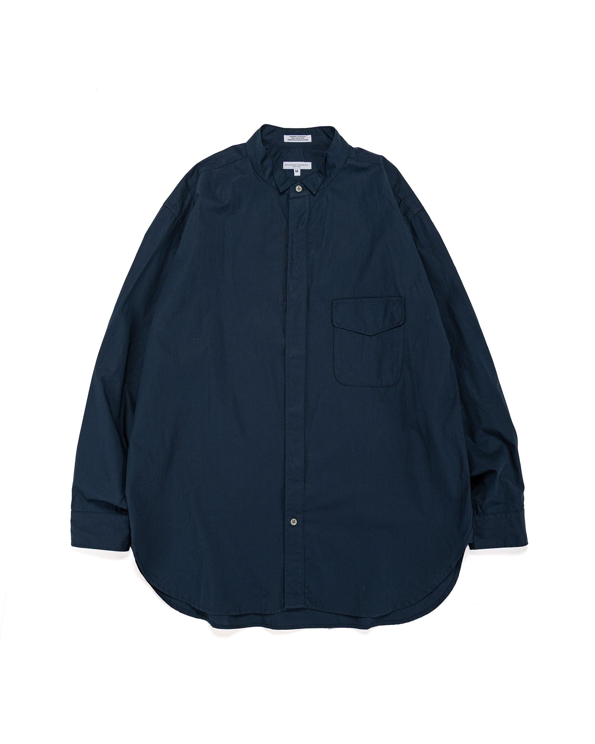 Wing Collar Shirt Dark Navy Cotton Broadcloth