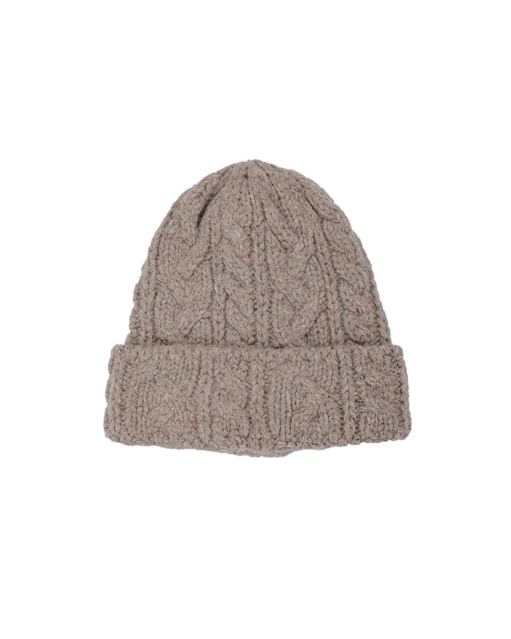 Chunky Cable Knit Beanie Italian Donegal Wool Beige