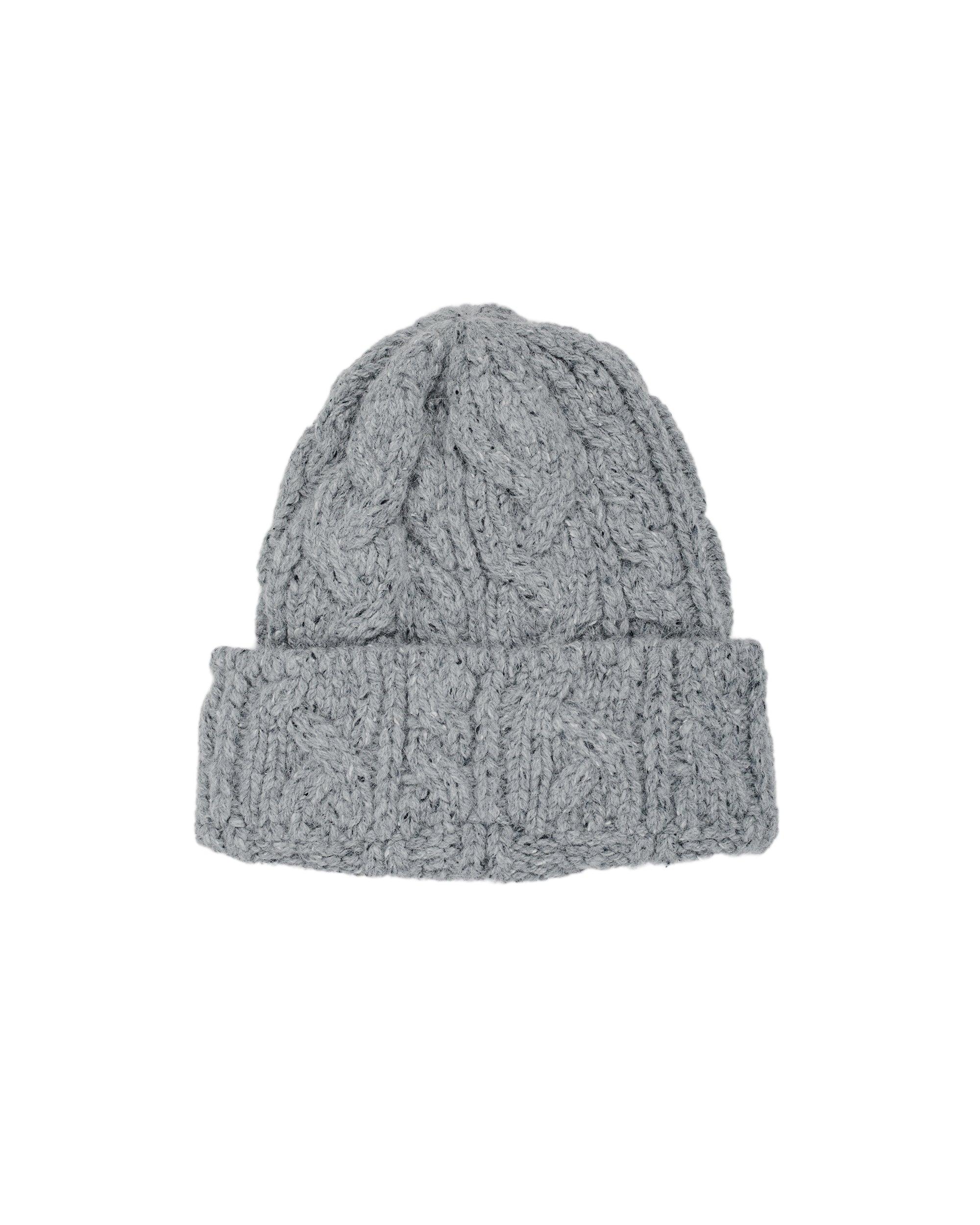 Chunky Cable Knit Beanie Italian Donegal Wool Grey