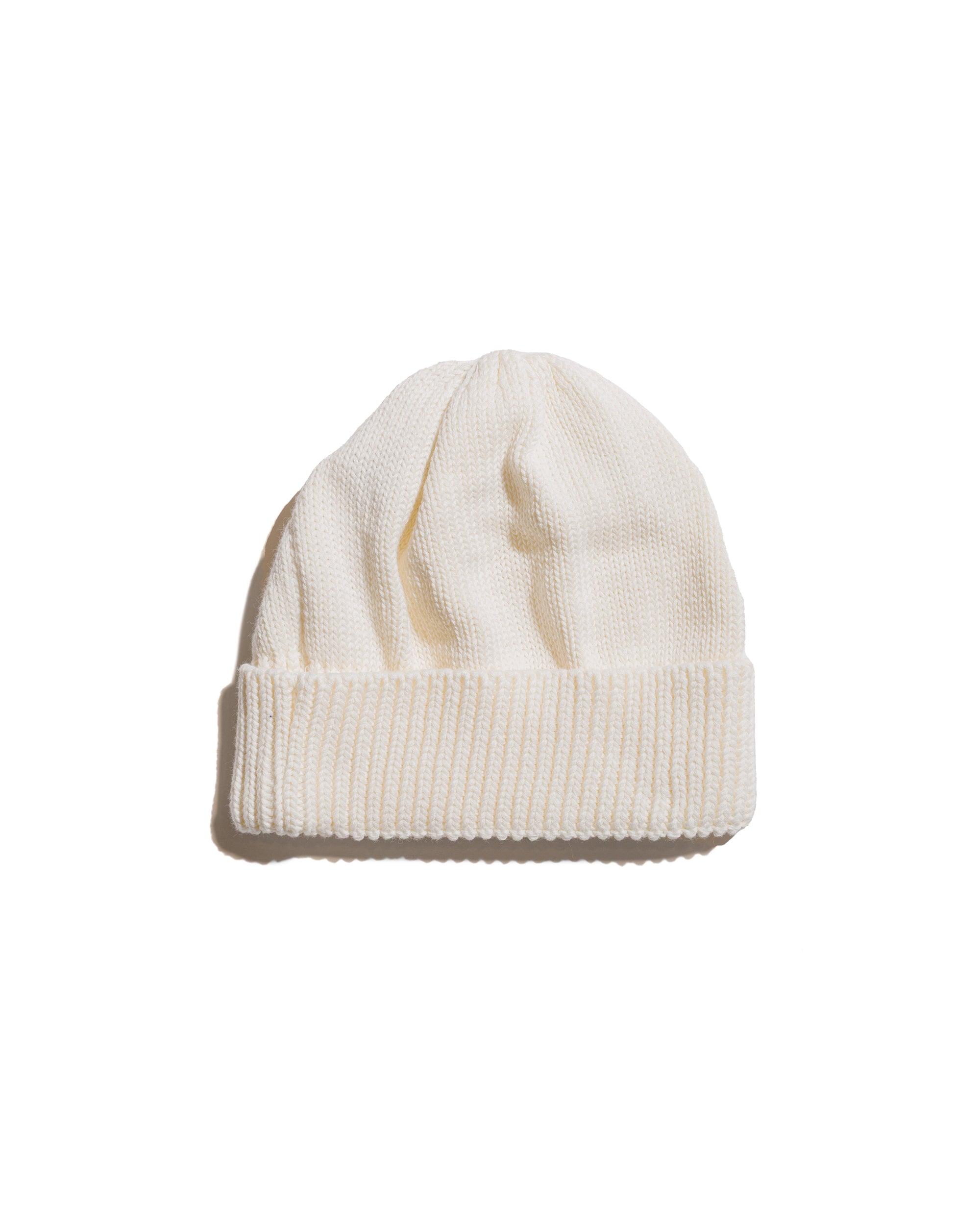 Knit Roll Watch Cap Cotton Knit Ecru