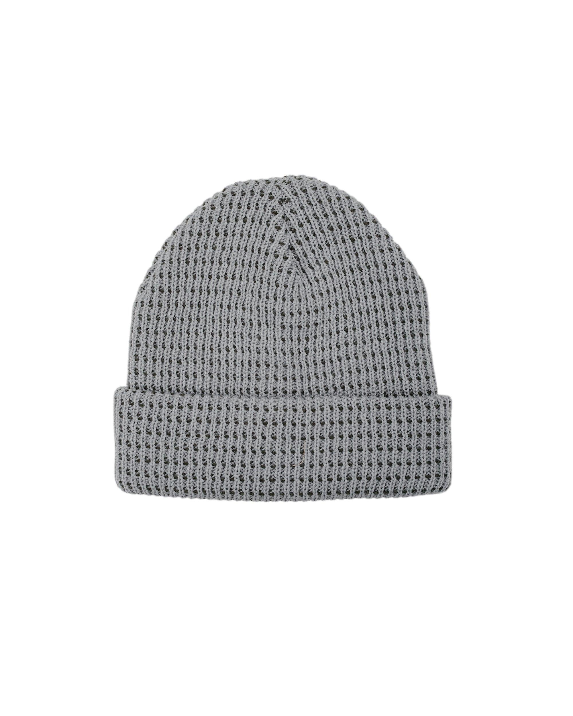 Waffle Beanie Acrylic Knit Grey Olive
