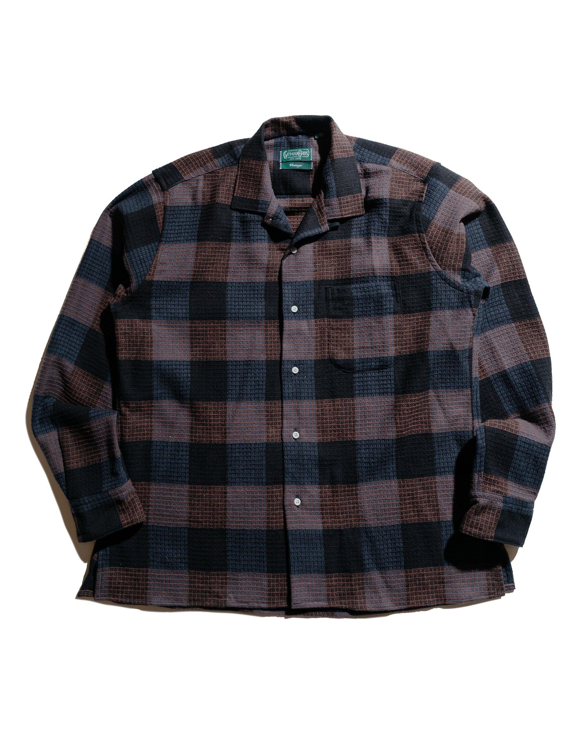 Black Brushed Waffle Check Camp Shirt