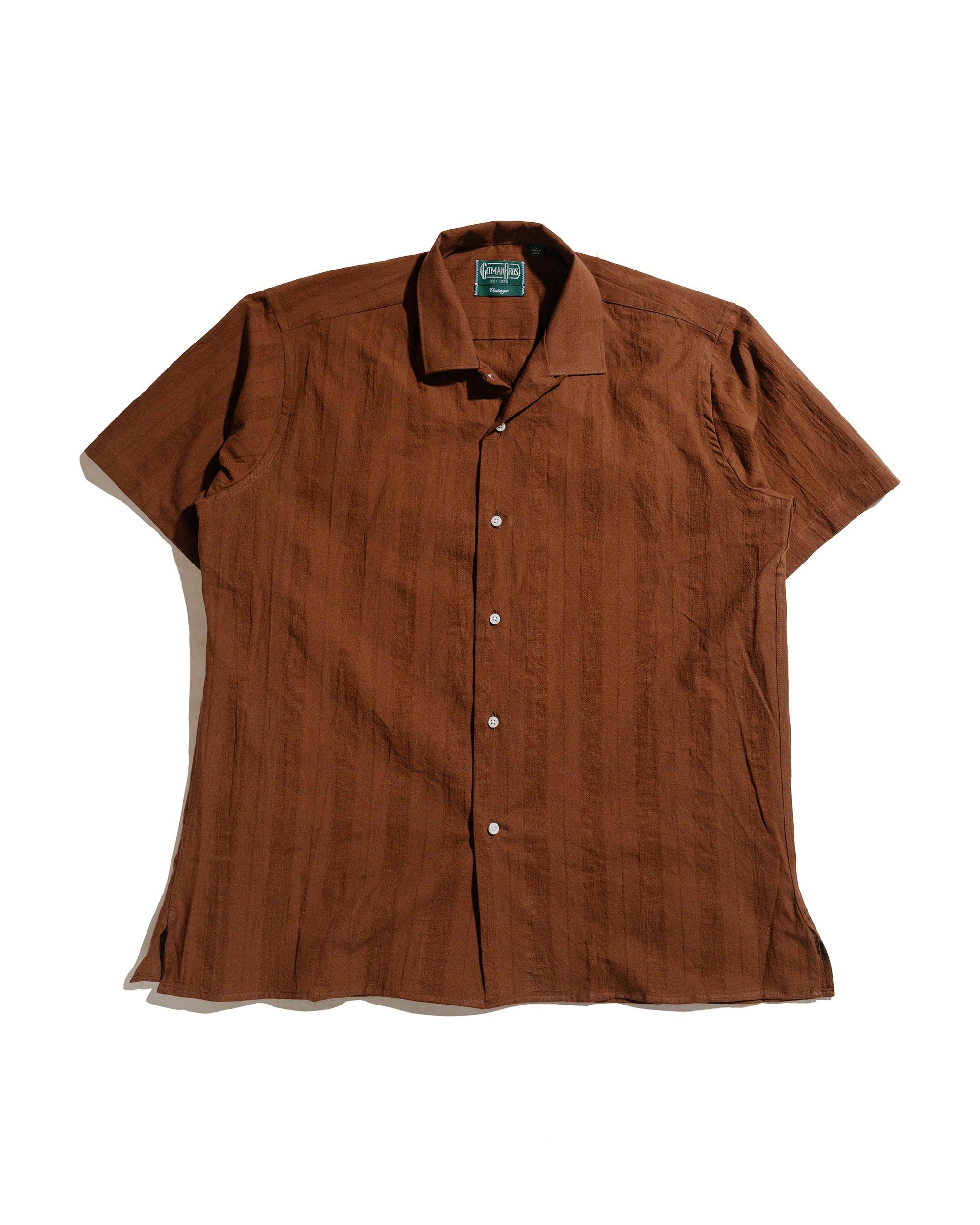 Brown Dobby Stripe Camp Shirt
