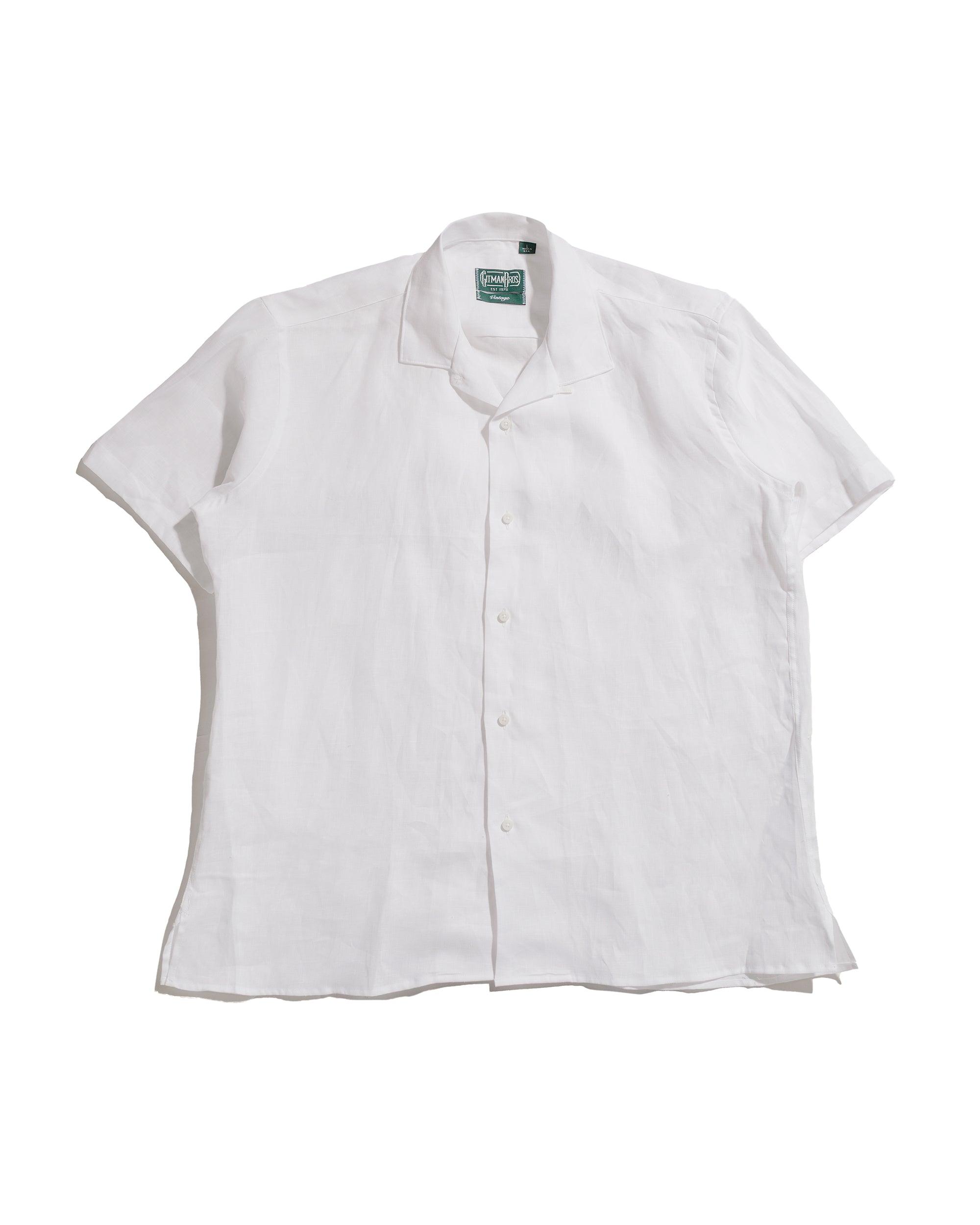 White Linen Short Sleeve Camp Shirt