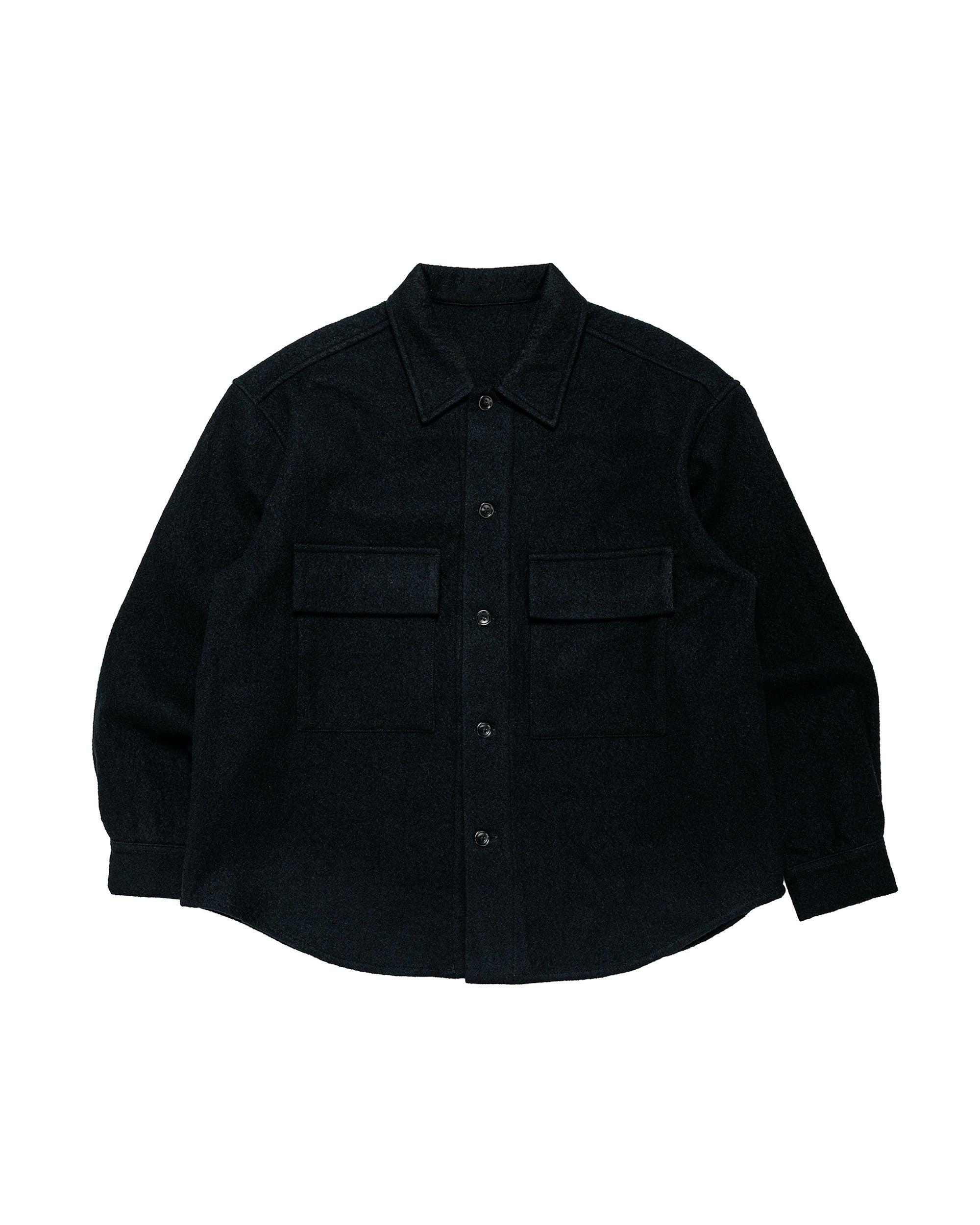 Double Pocket Overshirt Piece Dyed Wool Twill Black