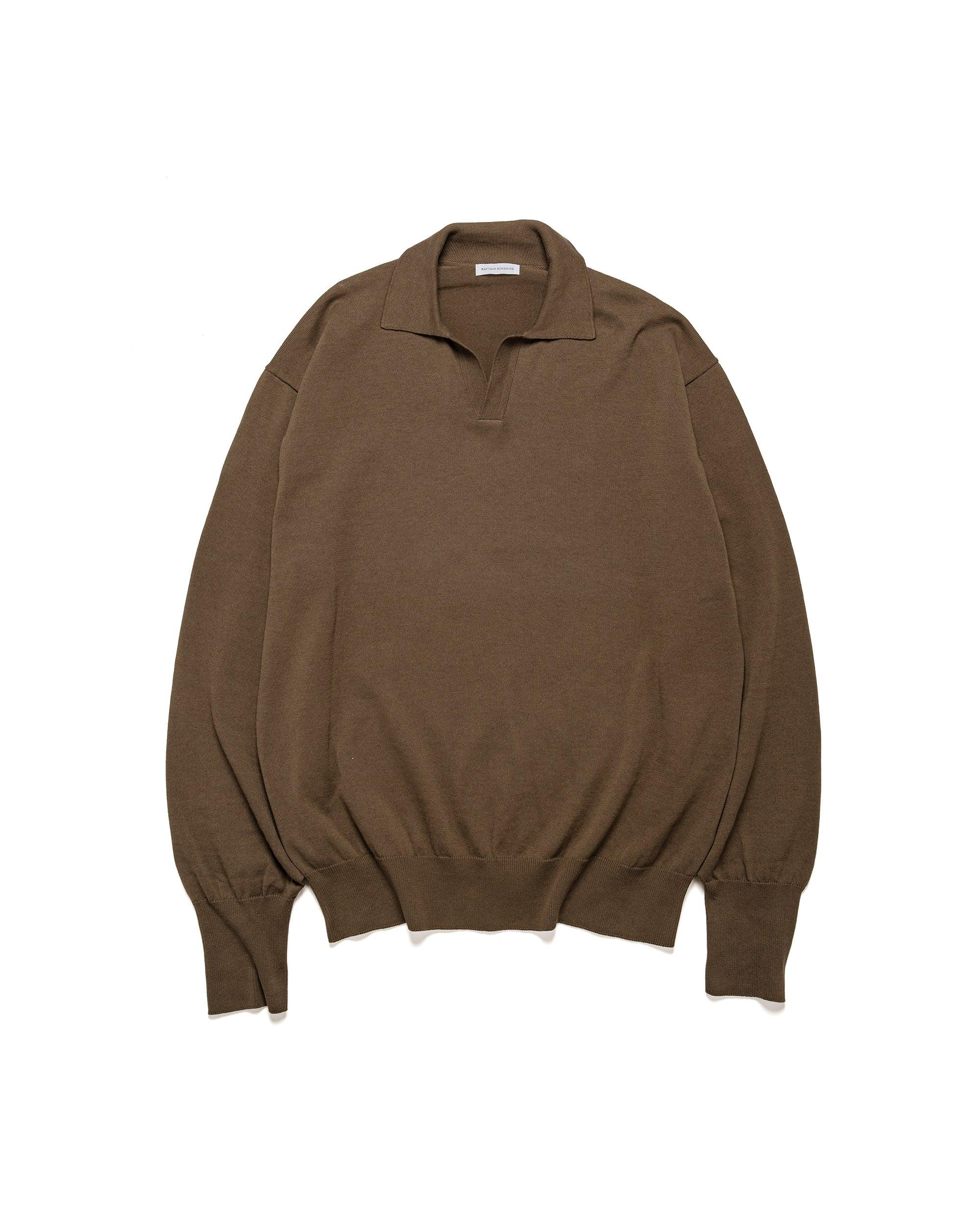 Cotton Knit Skipper Shirt Mocha Brown