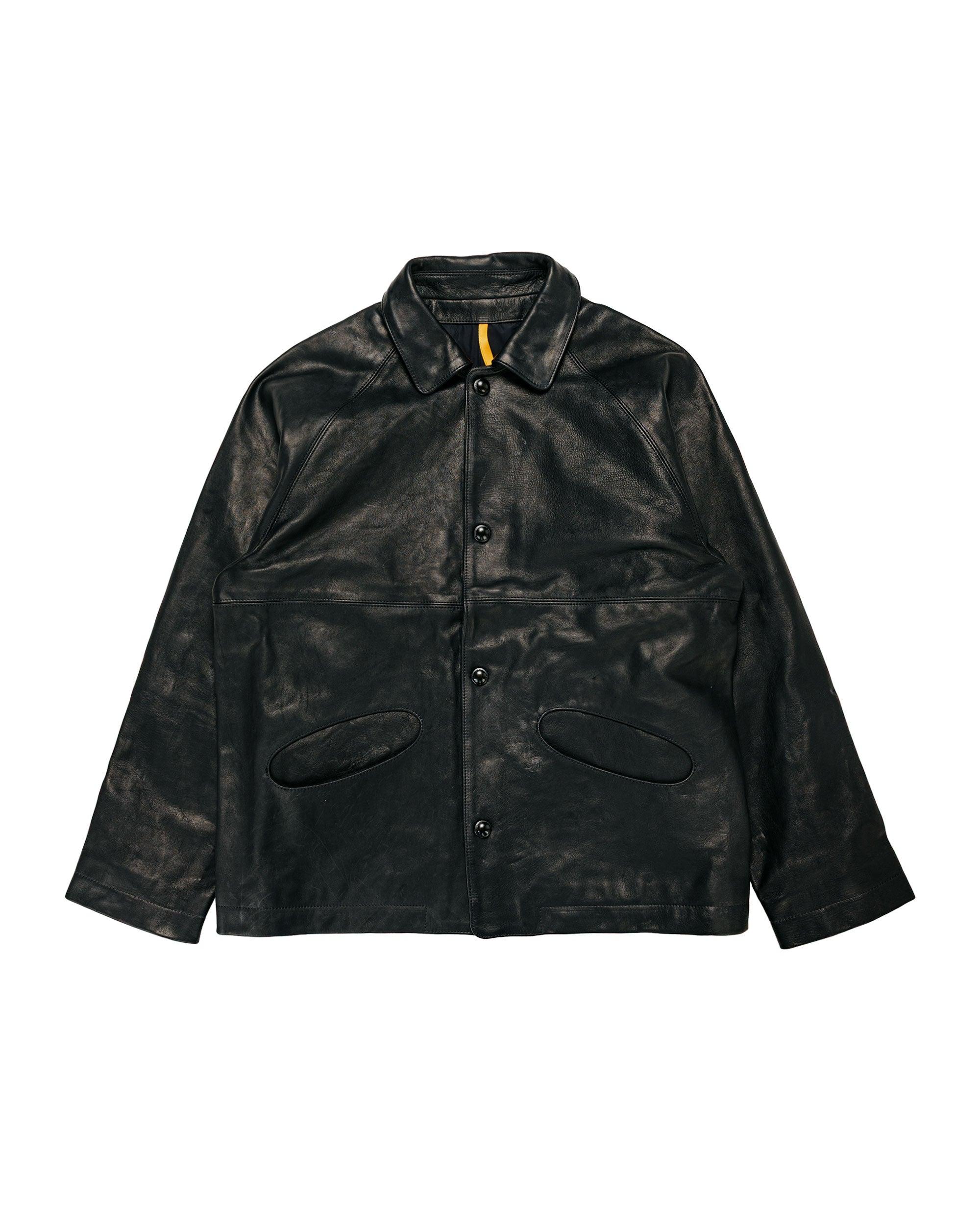 R21 Leather-3 Boat Shirt Black Hide