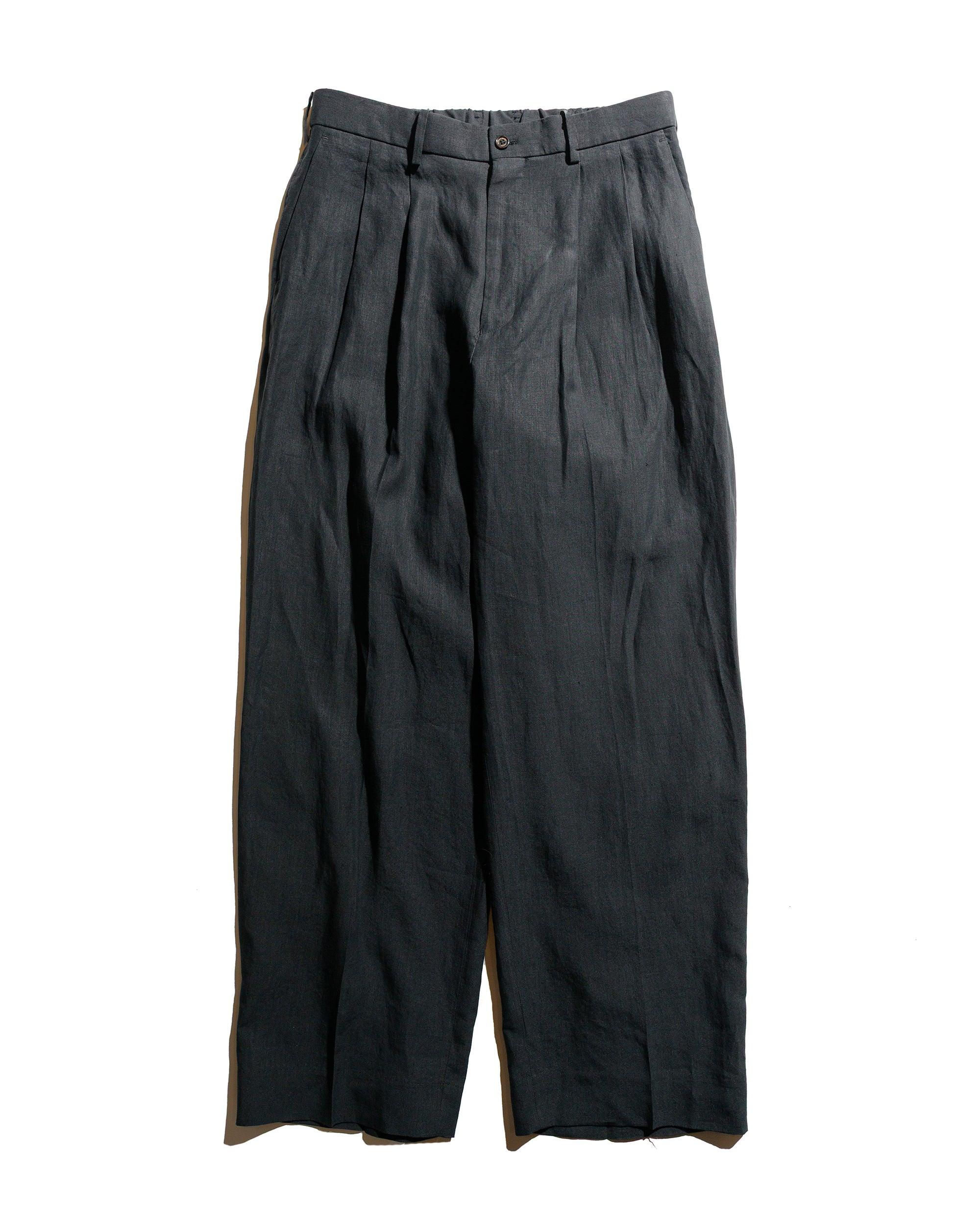 Classic Fit Double Pleated Trousers 80/1 Hemp Typewriter-Cloth Black