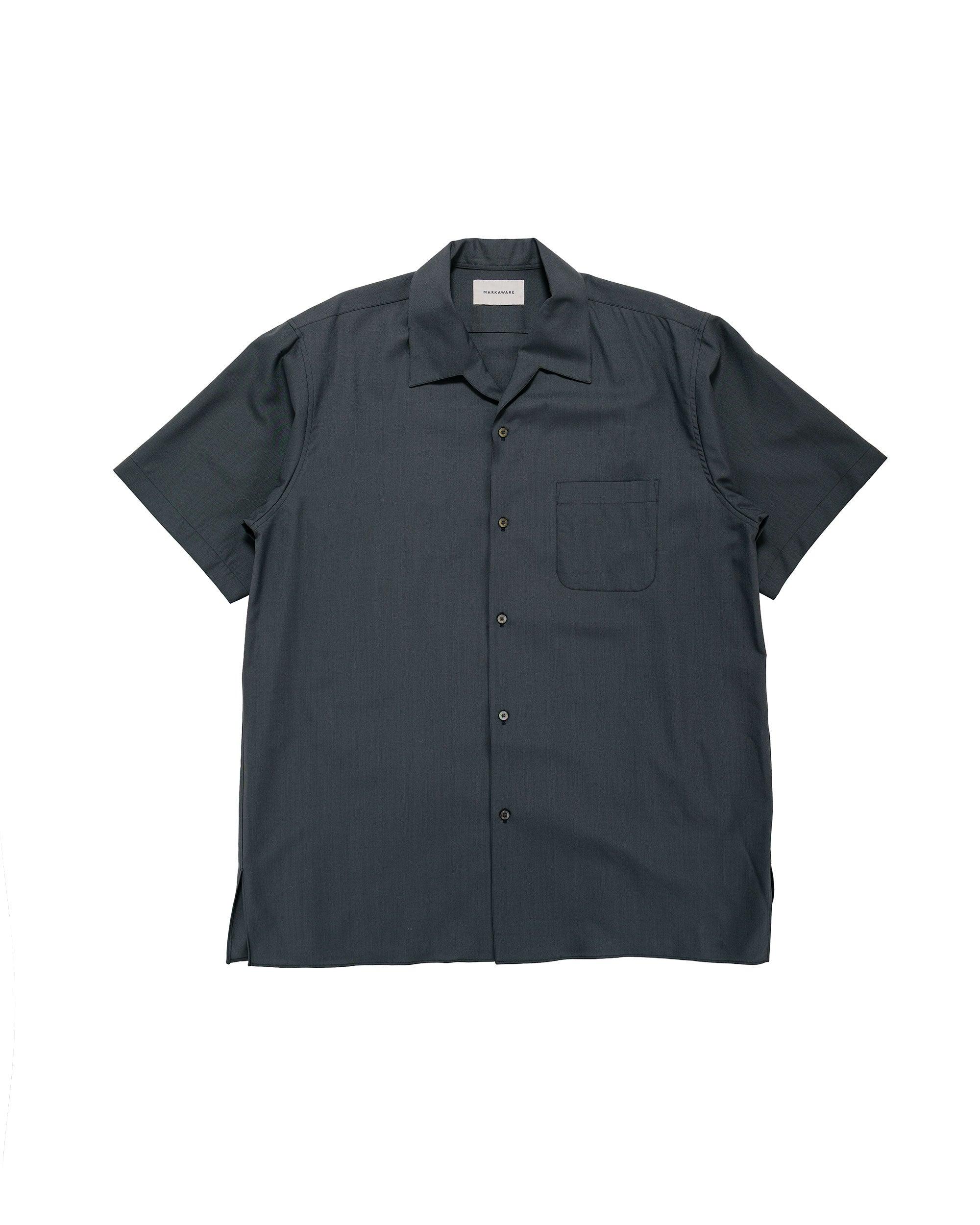 Italian Open Collar S/S Shirt Organic Wool 2/80 Tropical Charcoal