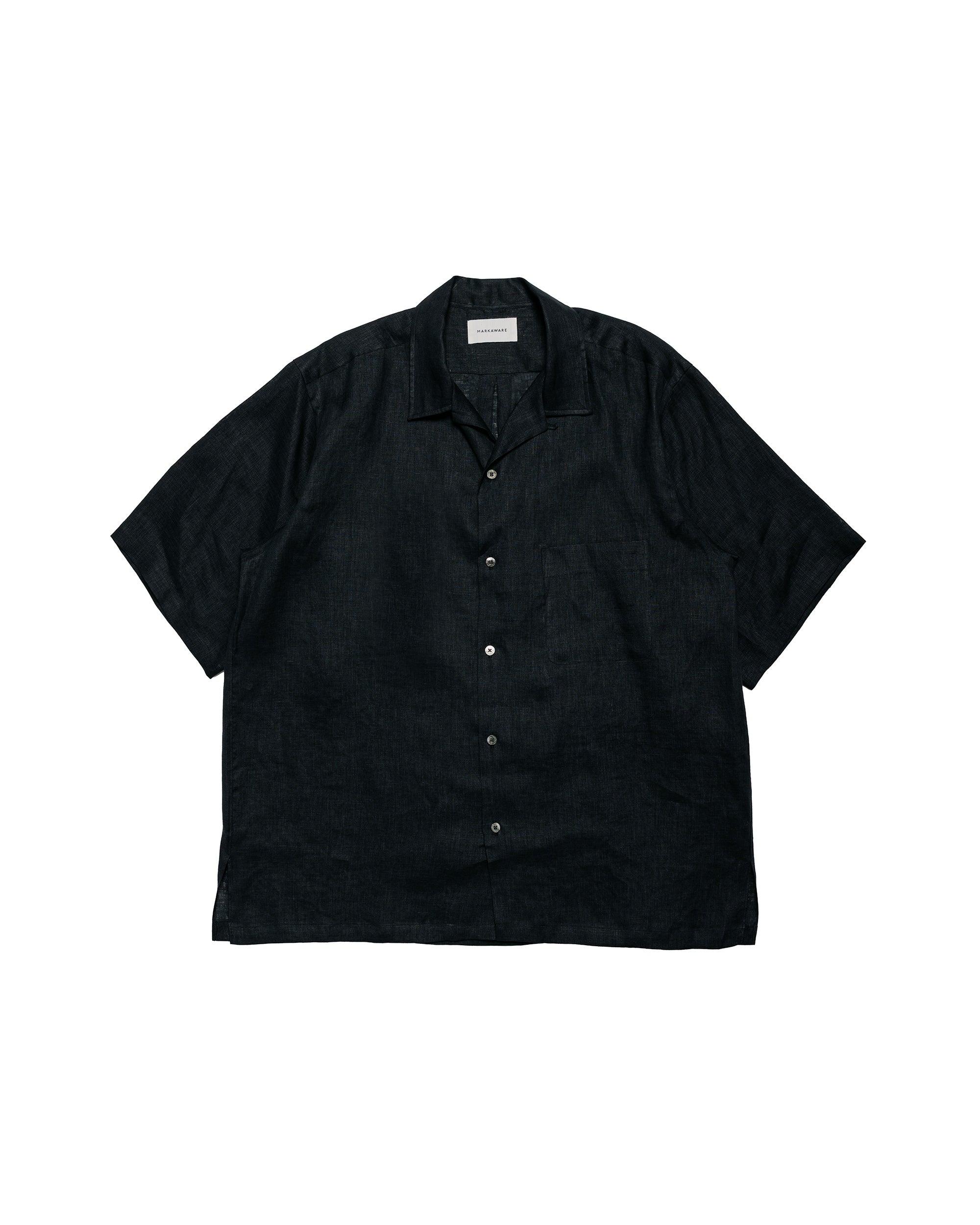 New Open Collar S/S Shirt Hemp Shirting Black