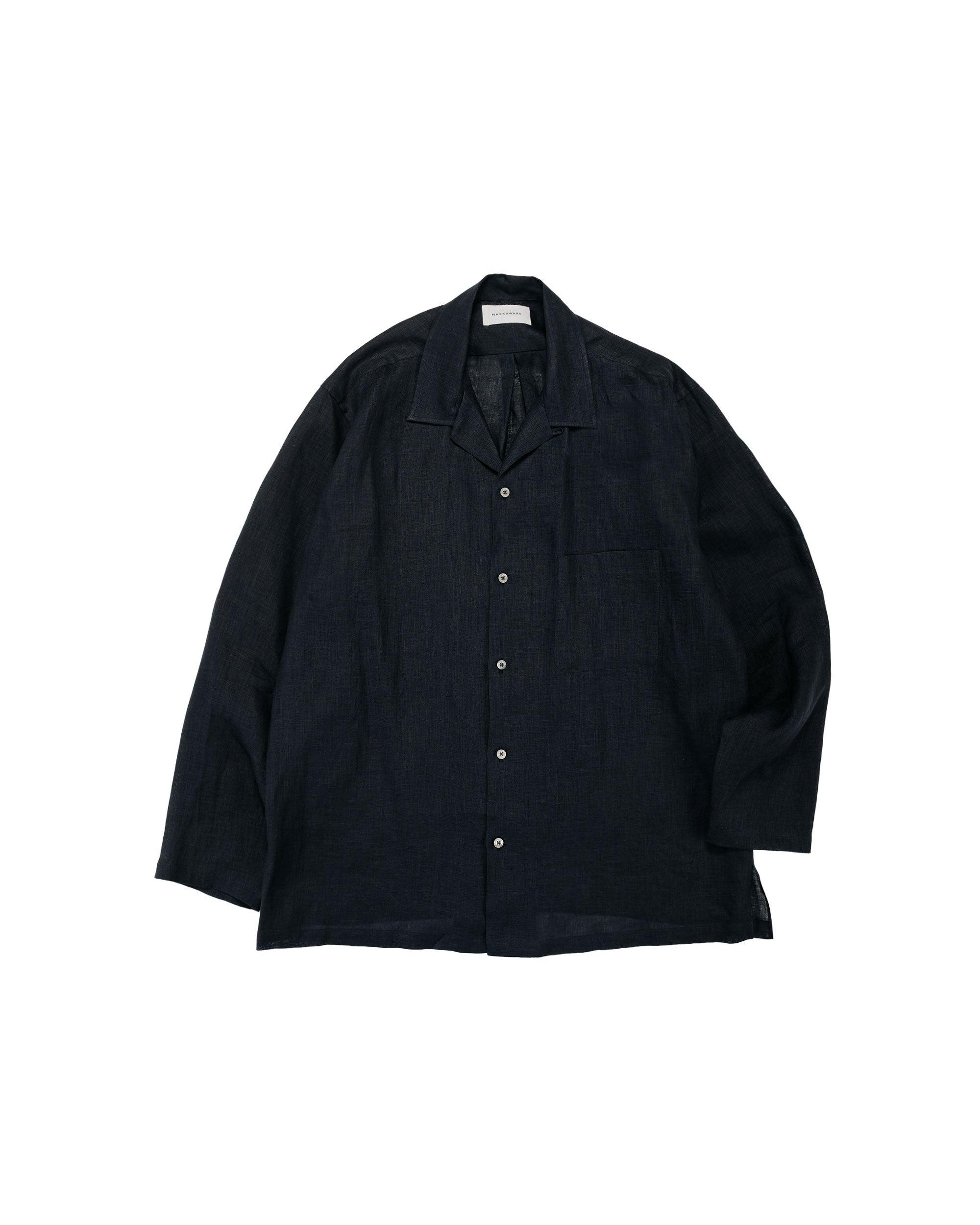 Open Collar Shirt Hemp Shirting Black