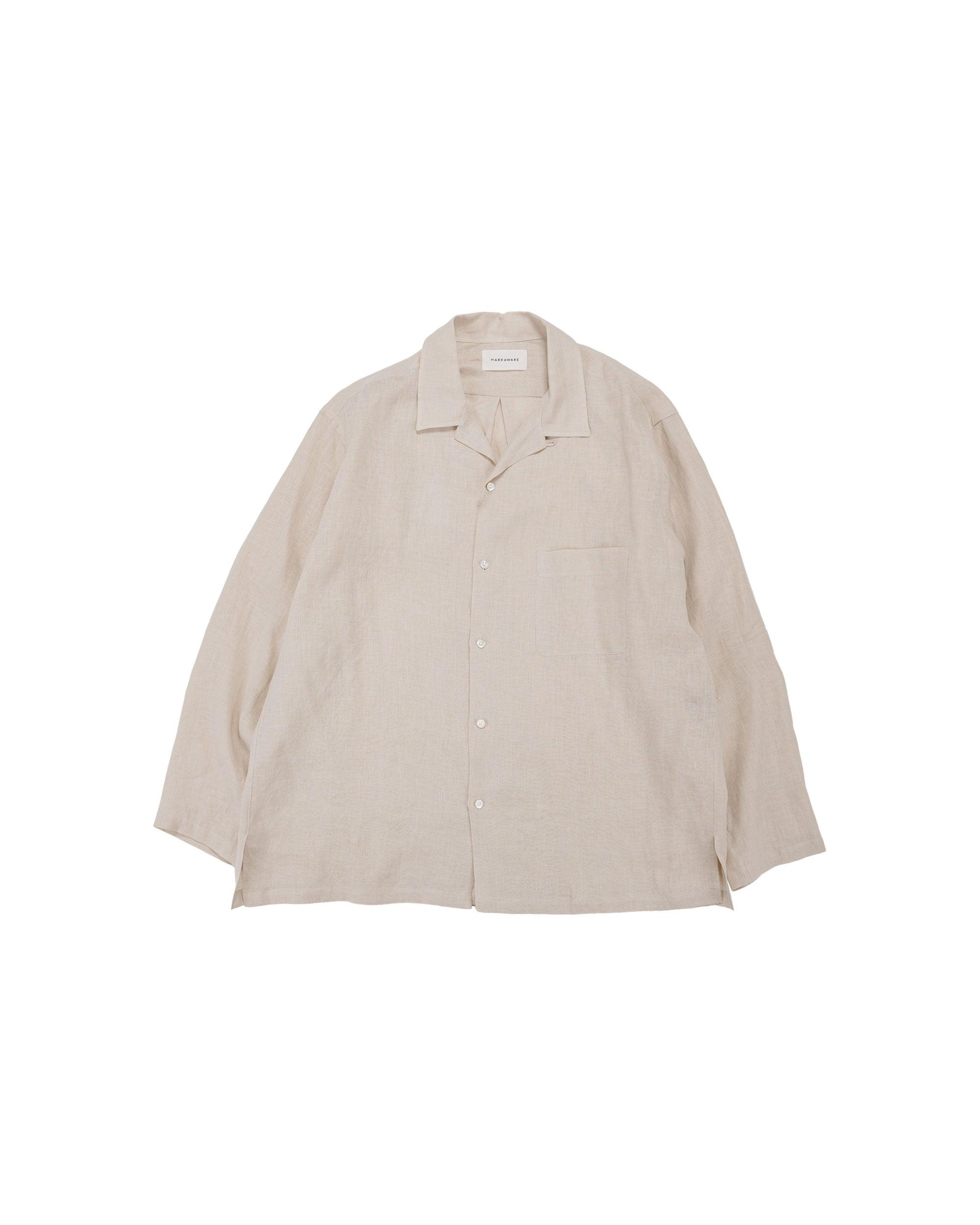 Open Collar Shirt Hemp Shirting Taupe