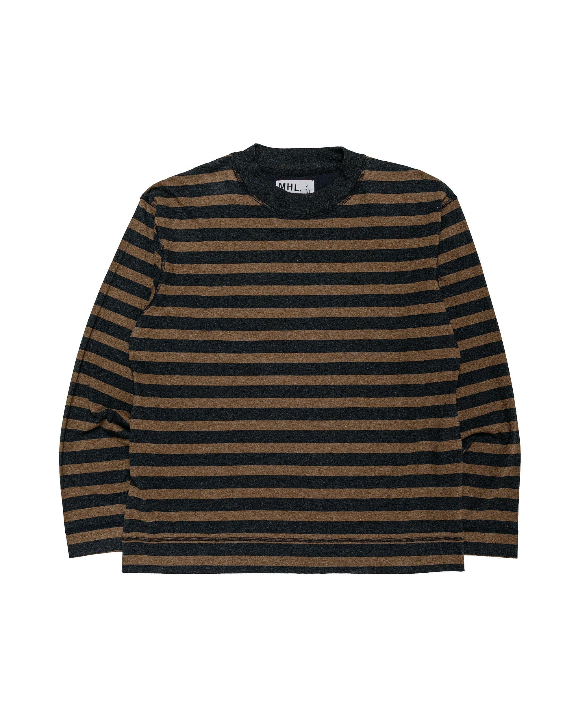 MHL Crew Neck Matelot Light Cotton Melange Stripe Off Black/Bark