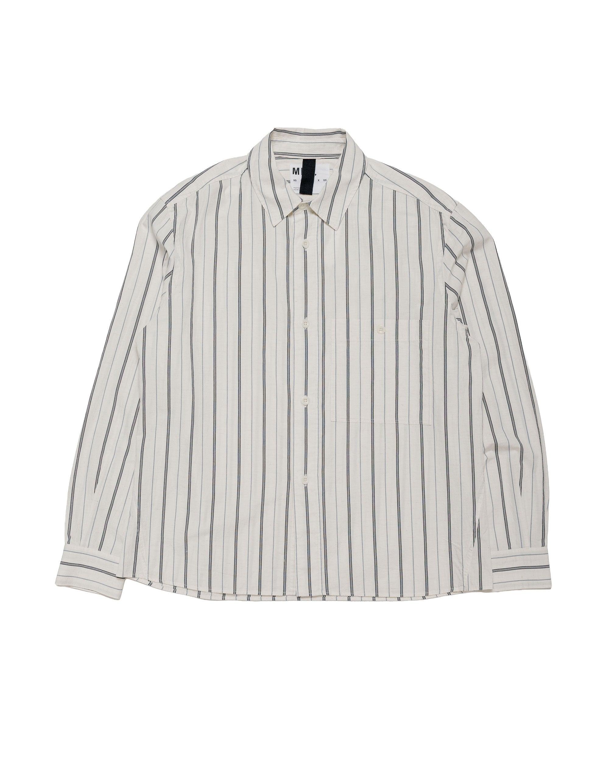 MHL Overall Shirt Japanese Wide Stripe Cotton Blend Off White/Navy