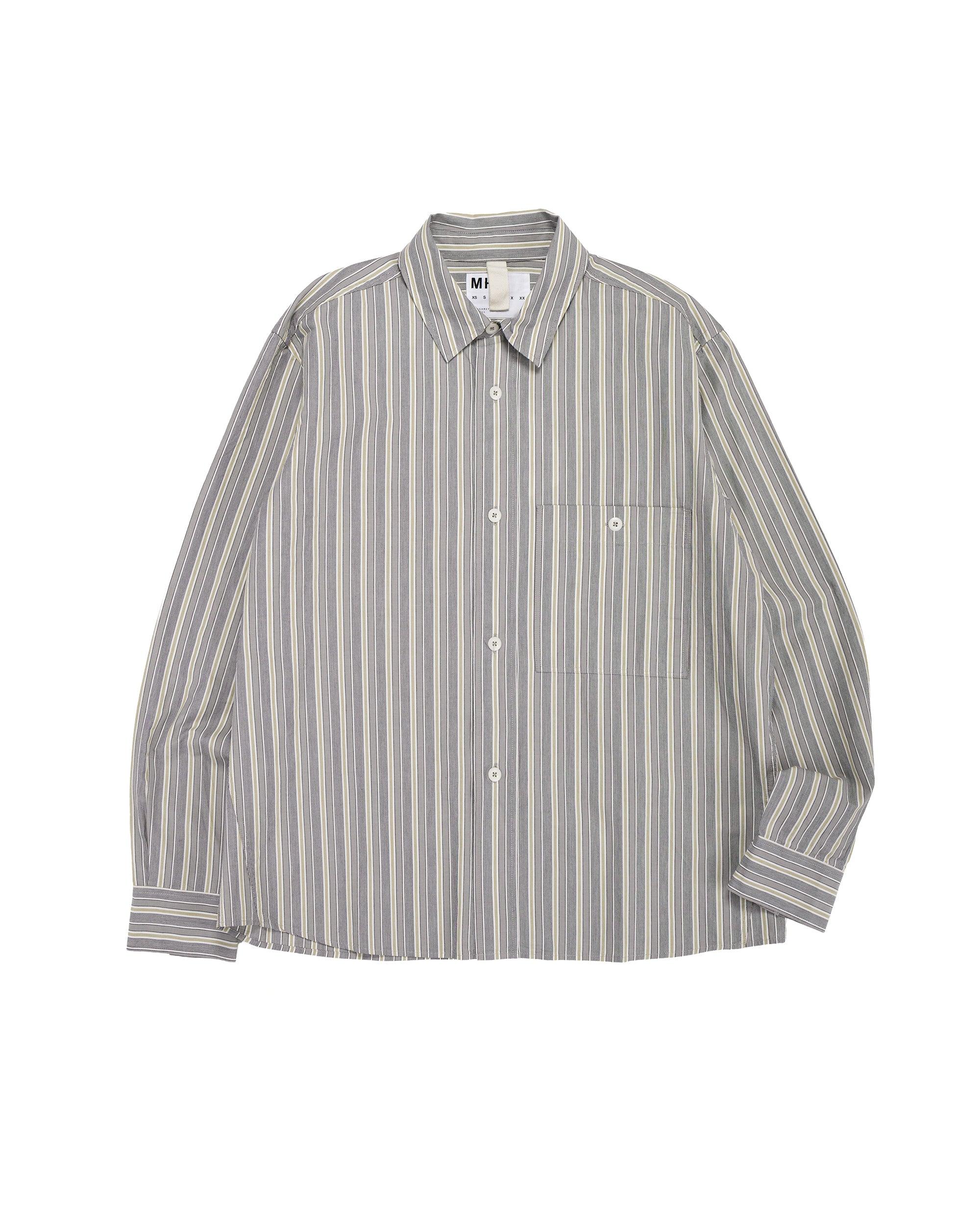 MHL Overall Shirt Pyjama Stripe Cotton Off White/Grey/Zest