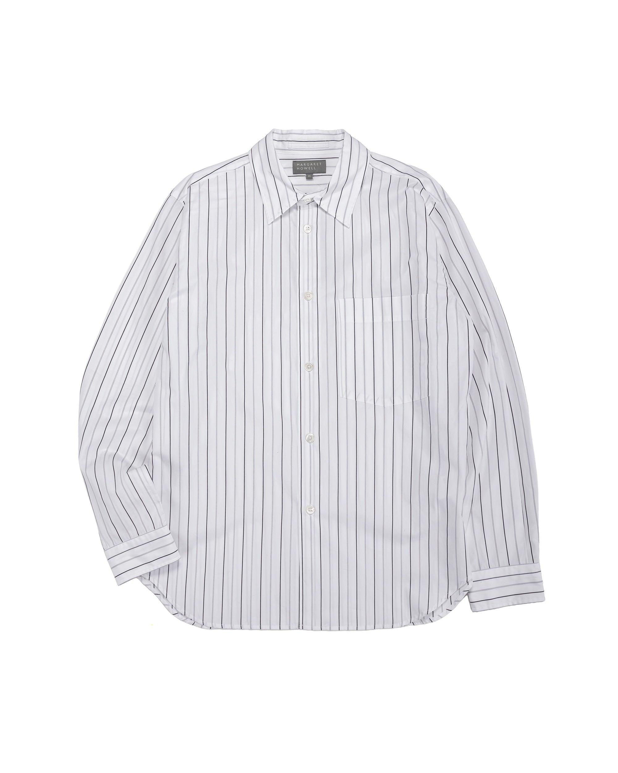 Basic Shirt Wide Graphic Stripe Cotton White/Charcoal