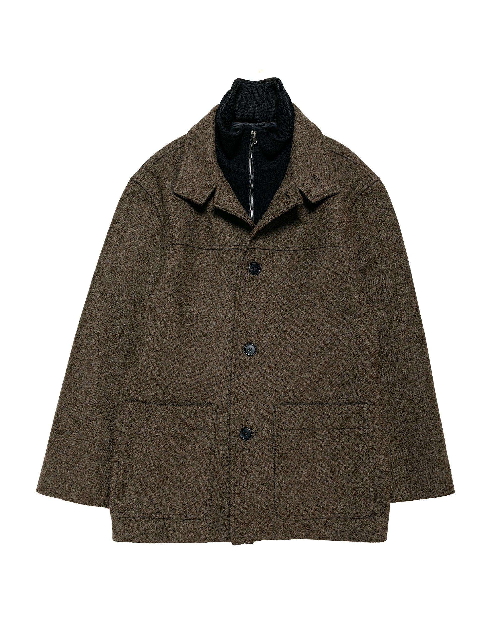 Double Collar Coat Firm Wool Melton Khaki