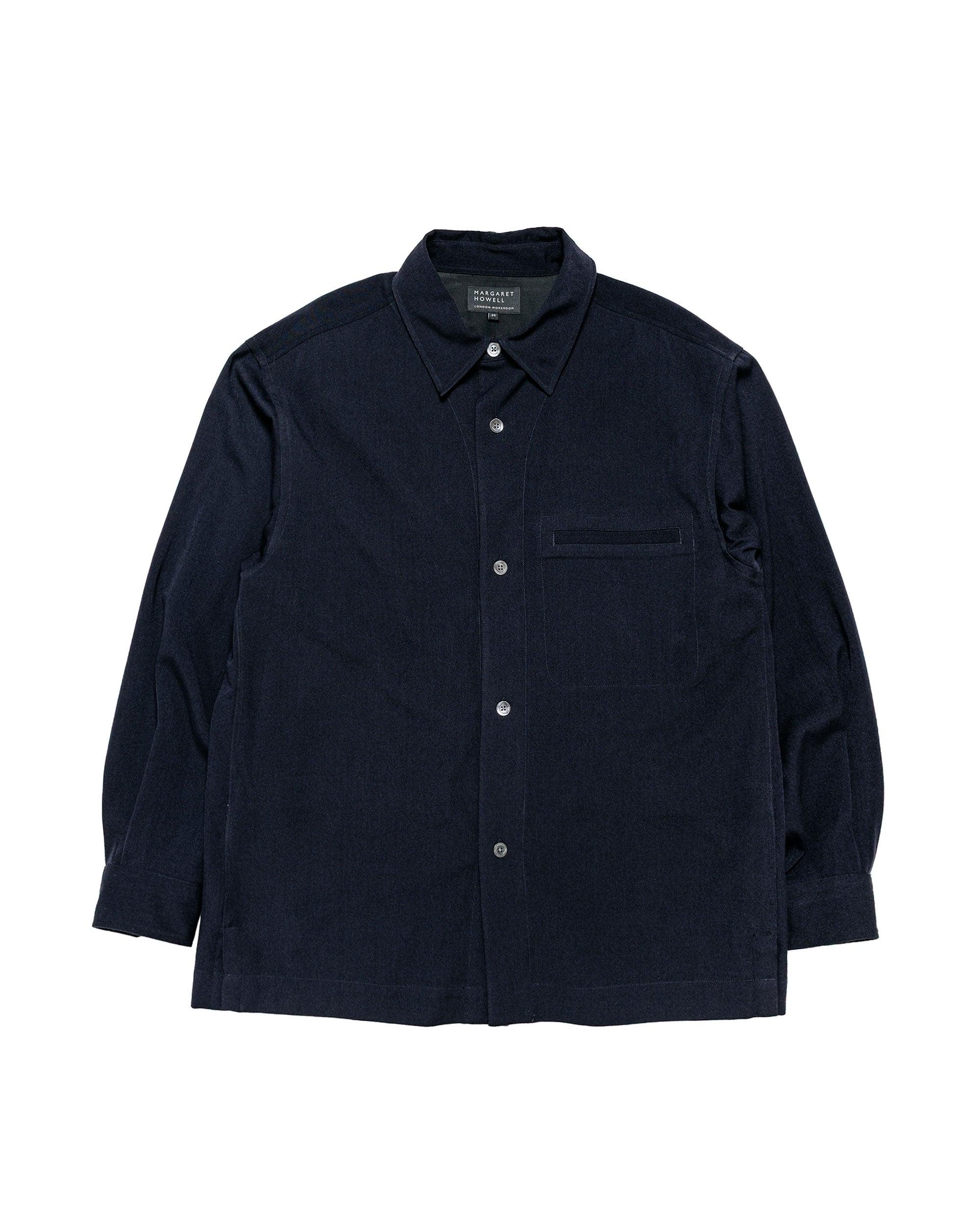 Half Lined Shirt Brushed Fluid Wool Twill Navy