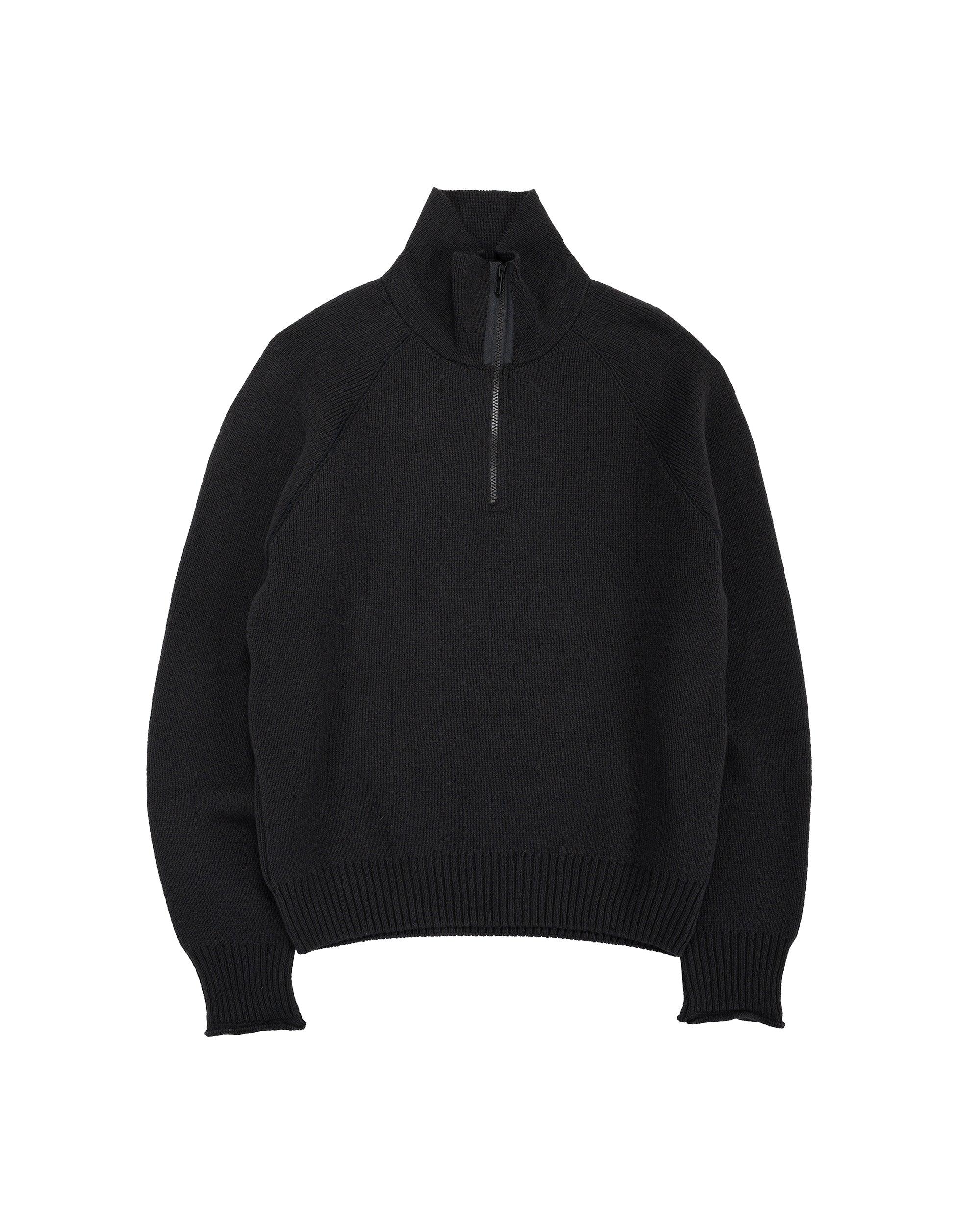 Zip Up Polo Jumper Wool Cotton Black