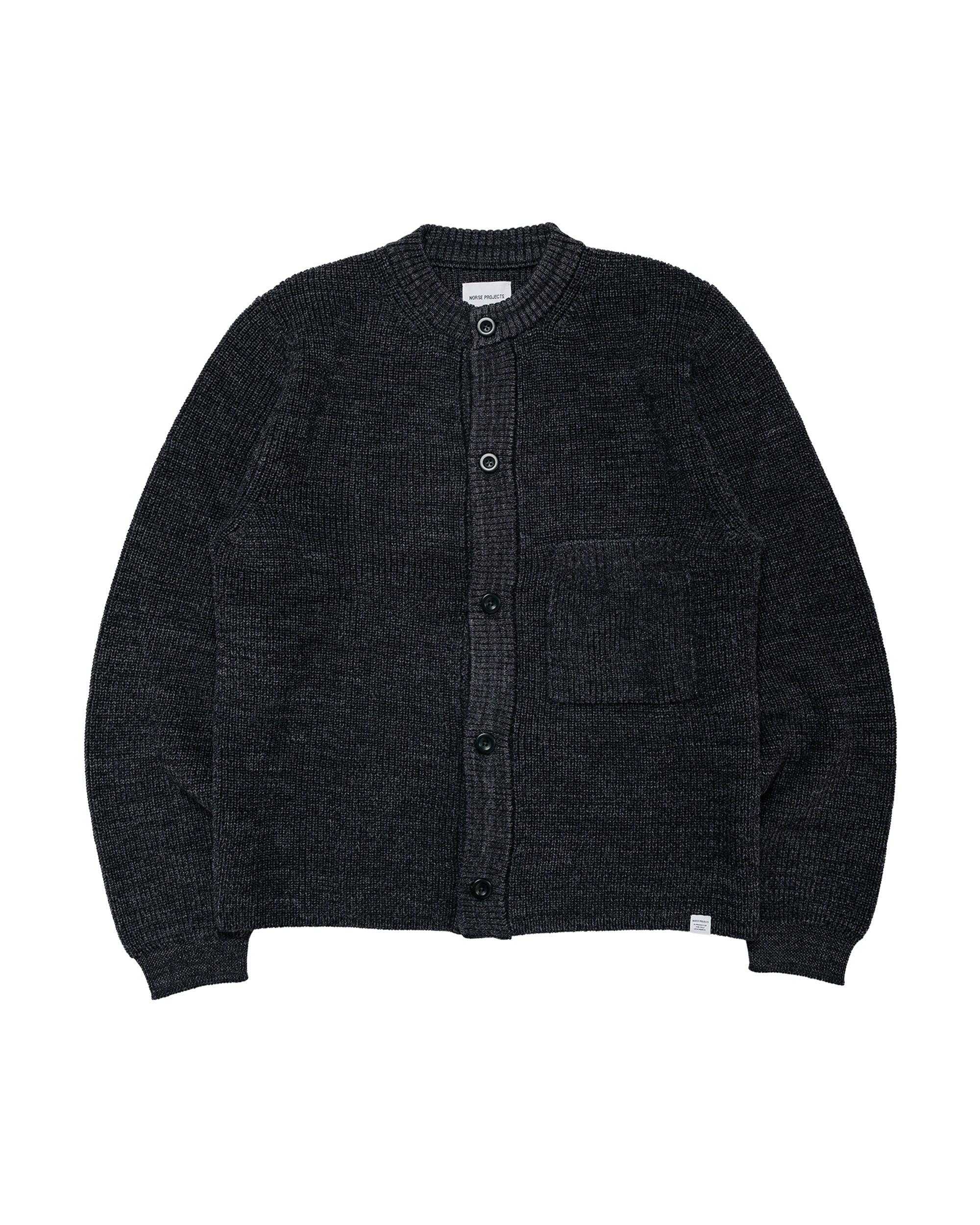 Gullverket Cotton Wool Rib Cardigan Dark Grey Melange