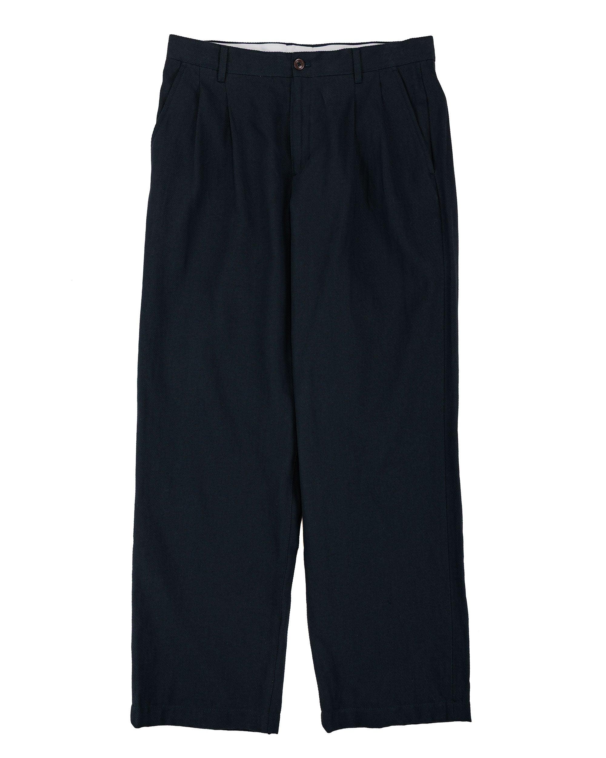 Hestur Relaxed Cotton Linen Twill Pleated Trouser Dark Navy