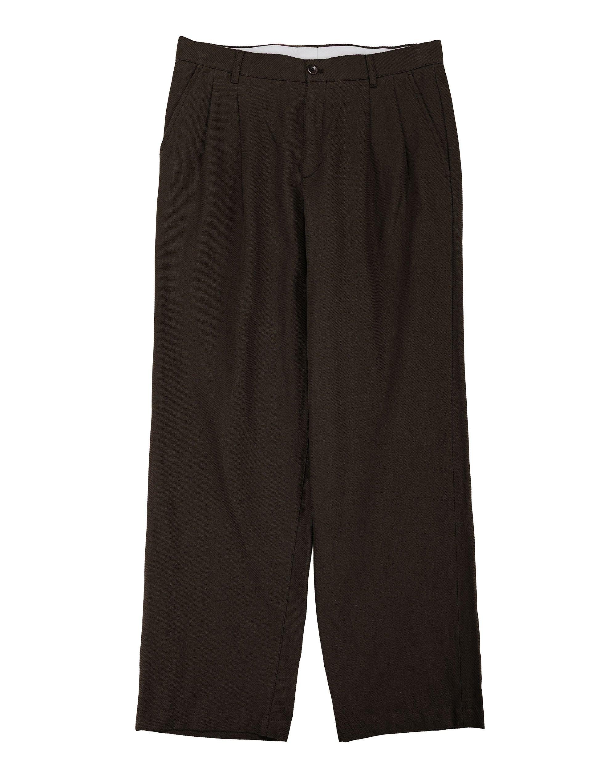 Hestur Relaxed Cotton Linen Twill Pleated Trouser Delicioso Brown