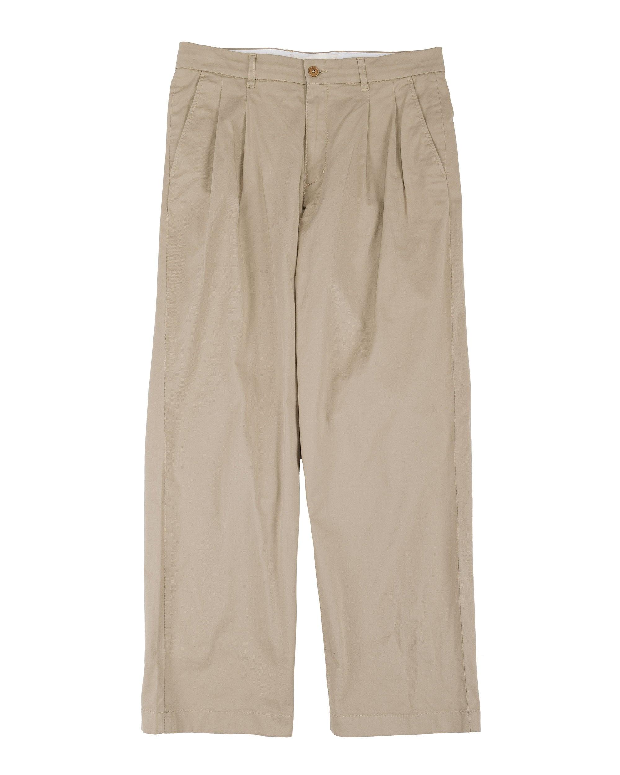 Hestur Relaxed Twill Pleated Trouser Light Khaki