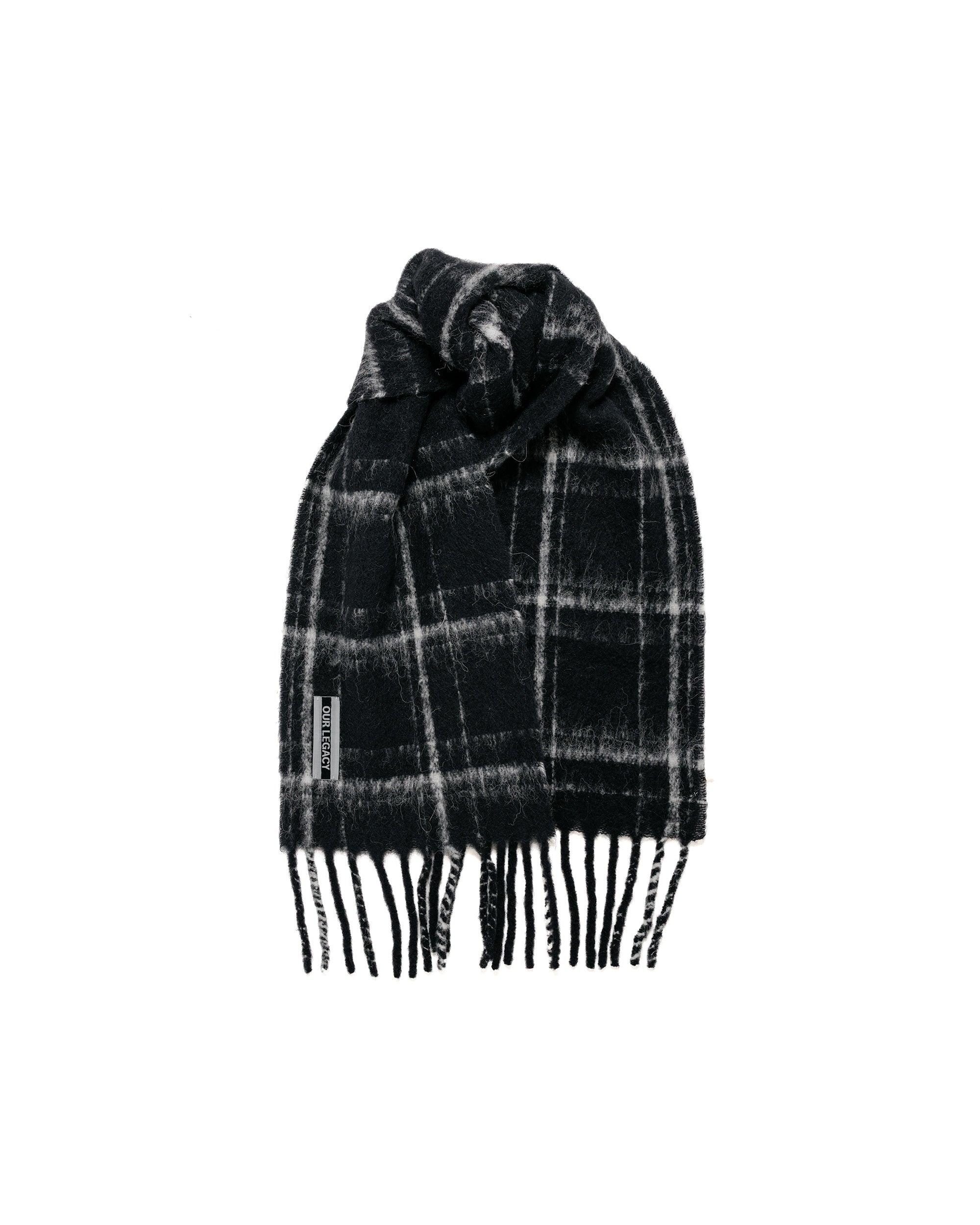 Estate Scarf Black Fuzzy Alpaca Check