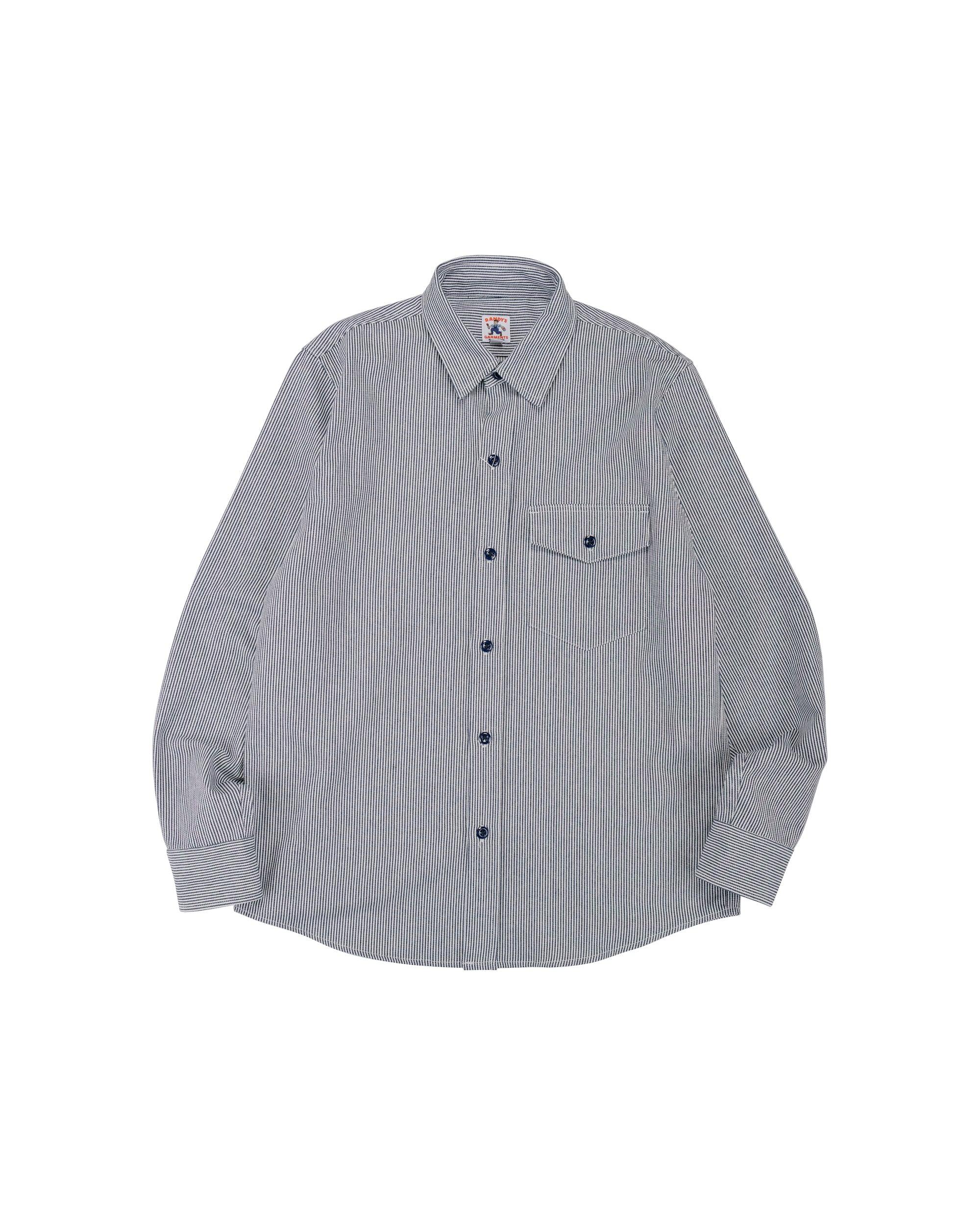1-Pocket Work Shirt 8oz Narrow Stripe Cotton Denim White/Indigo
