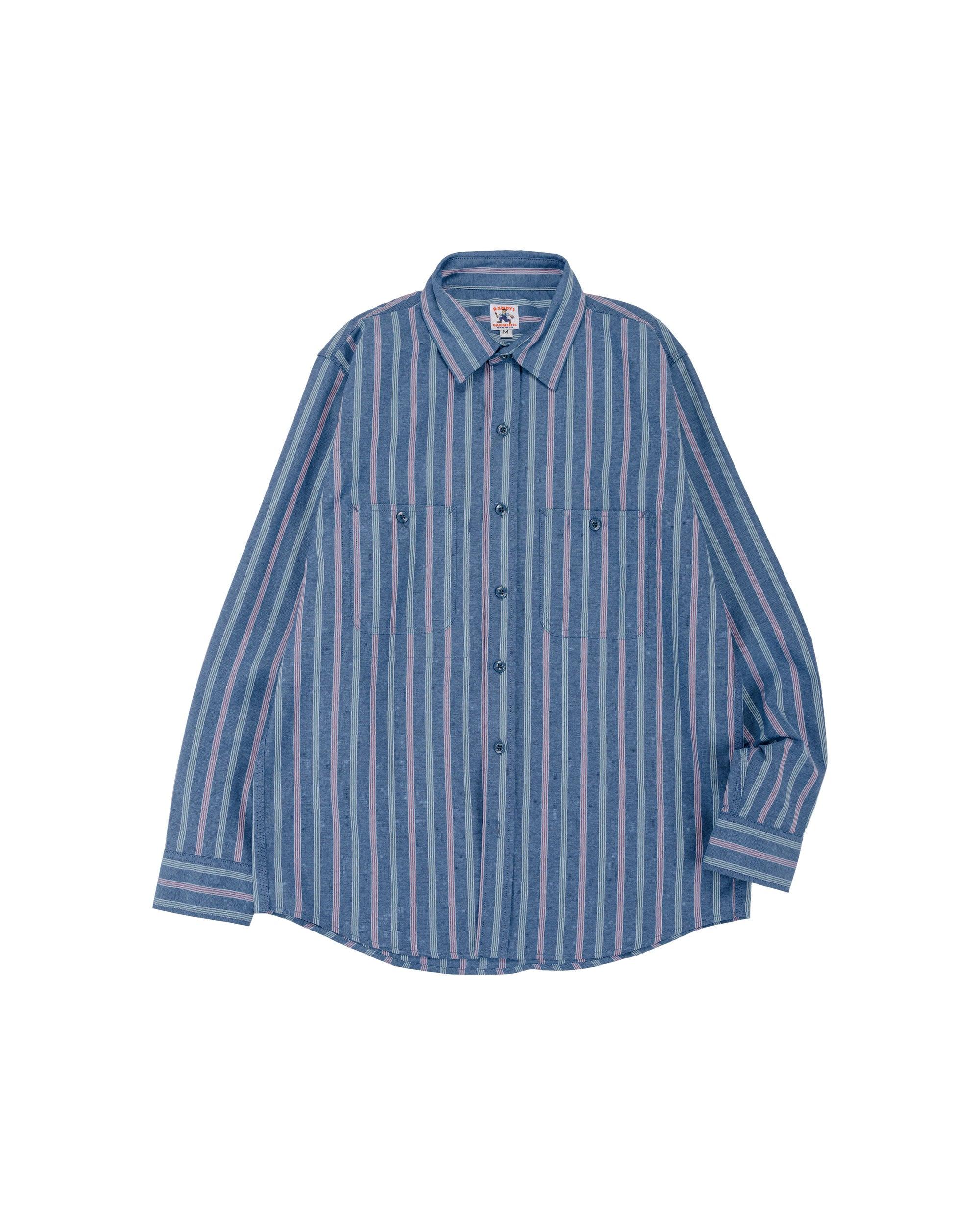 3-Pocket Work Shirt Cotton Stripe Jacquard Oxford Cloth Blue