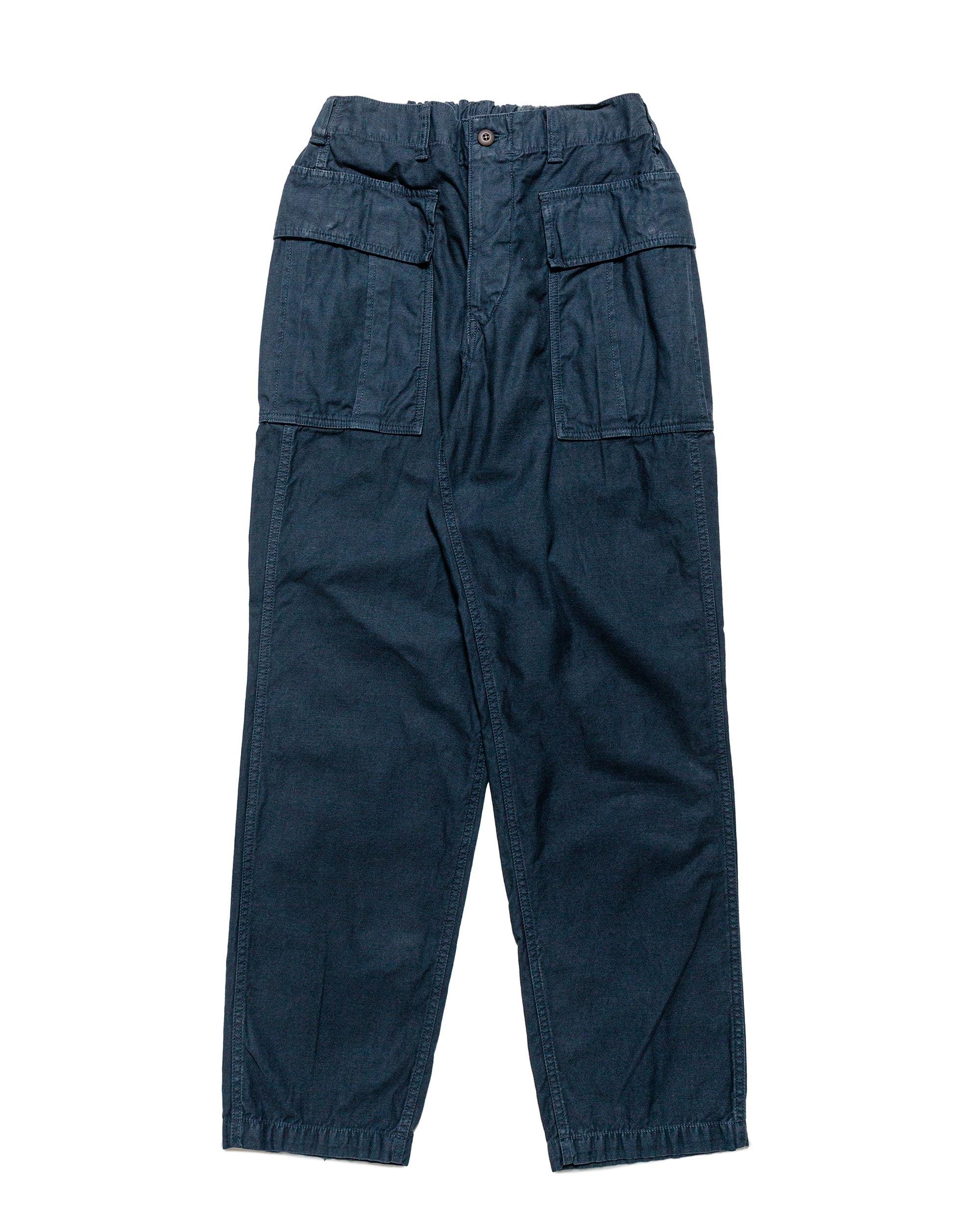 Cotton/Linen Back Satin Pegtop Military Pants Navy