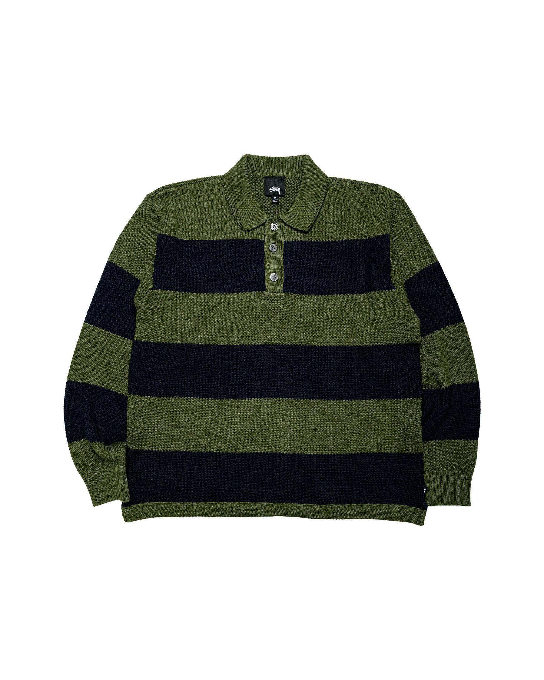 Stüssy Pique Knit Stripe Rugby Olive
