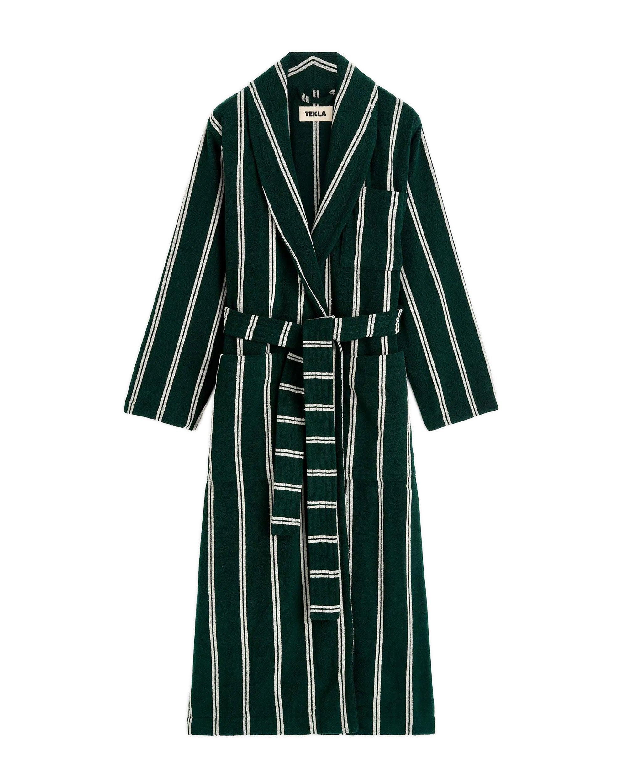 Terry Classic Bathrobe Forest Green Stripes