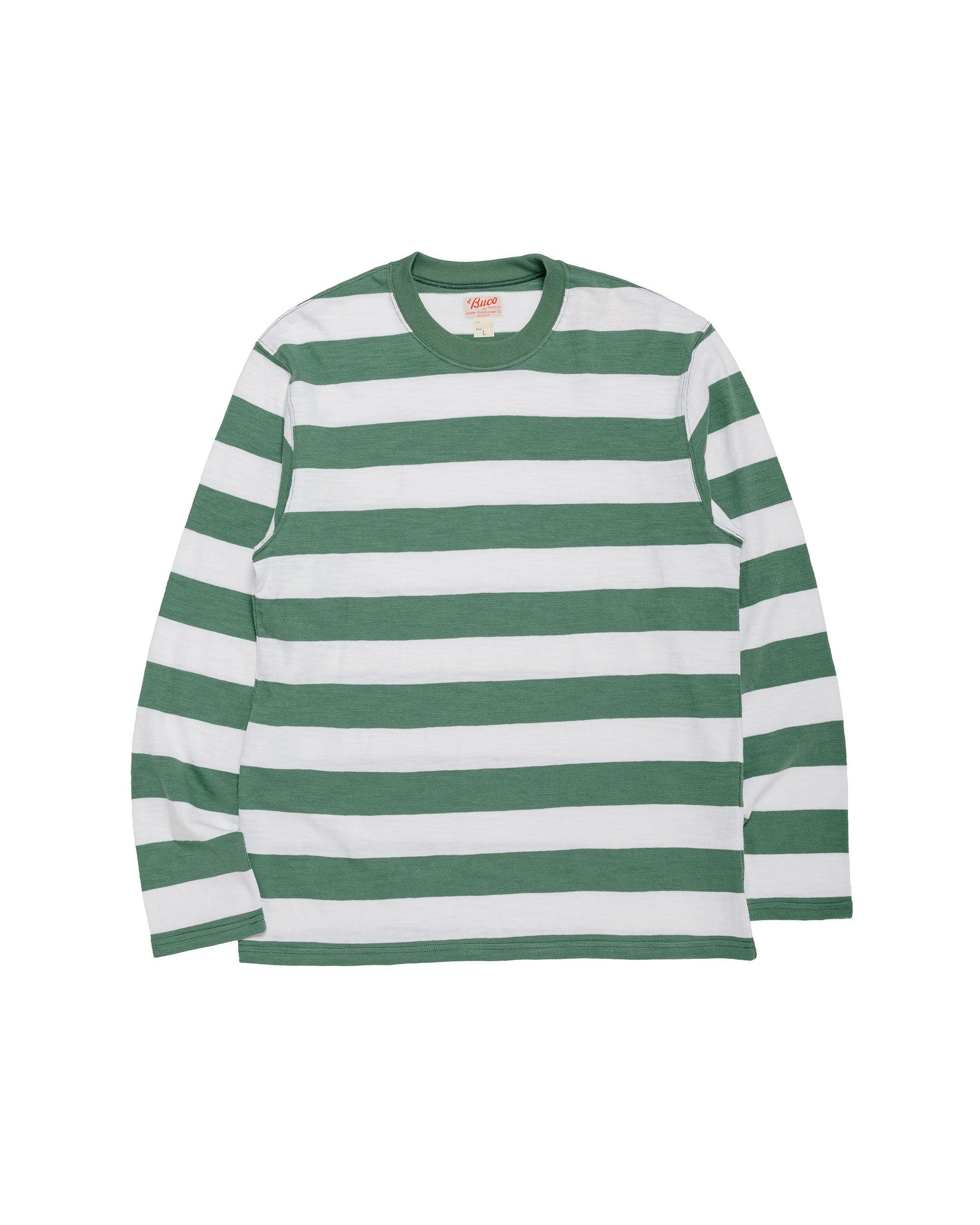 BC24001 Buco Stripe Tee L/S White/Green