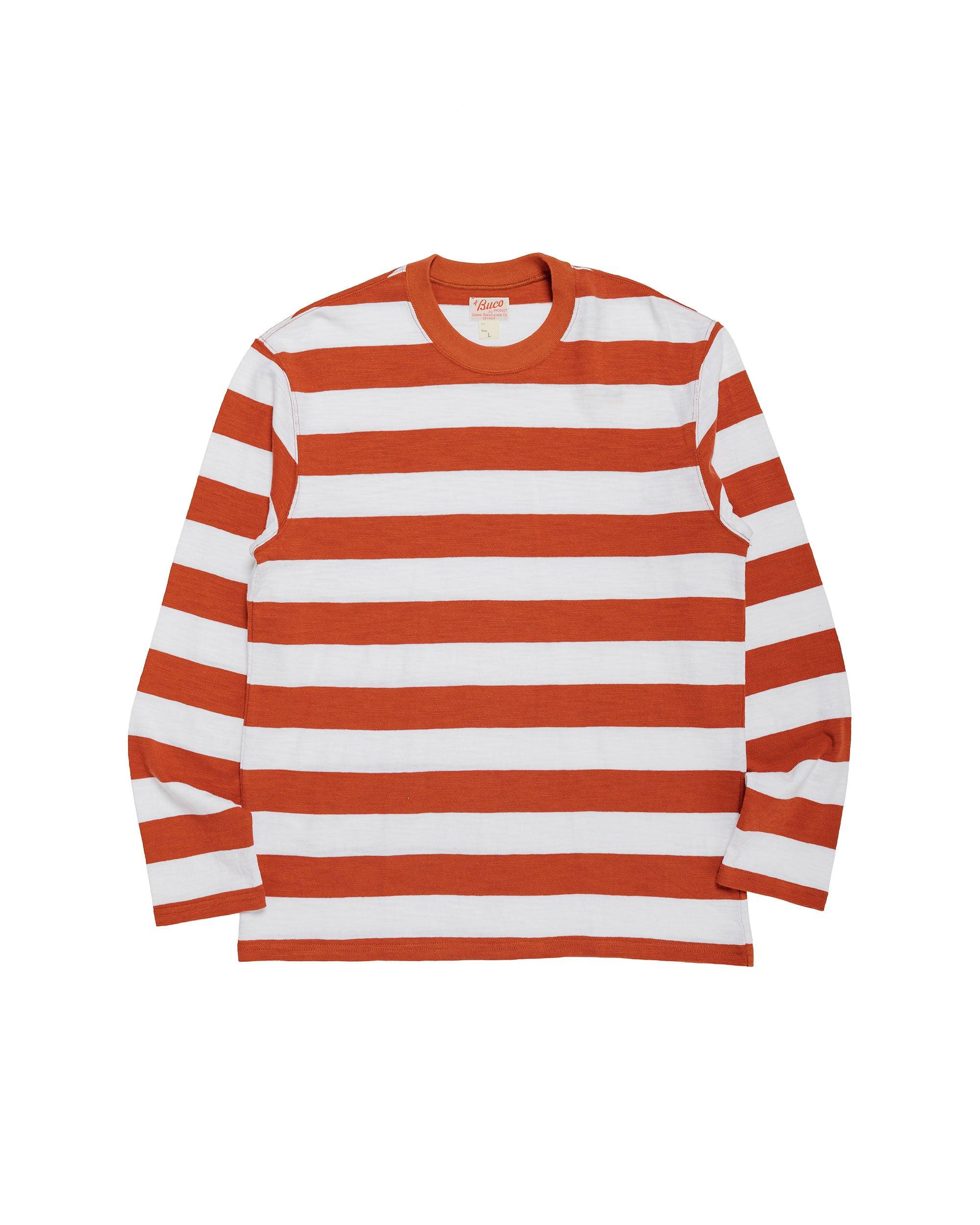 BC24001 Buco Stripe Tee L/S White/Red