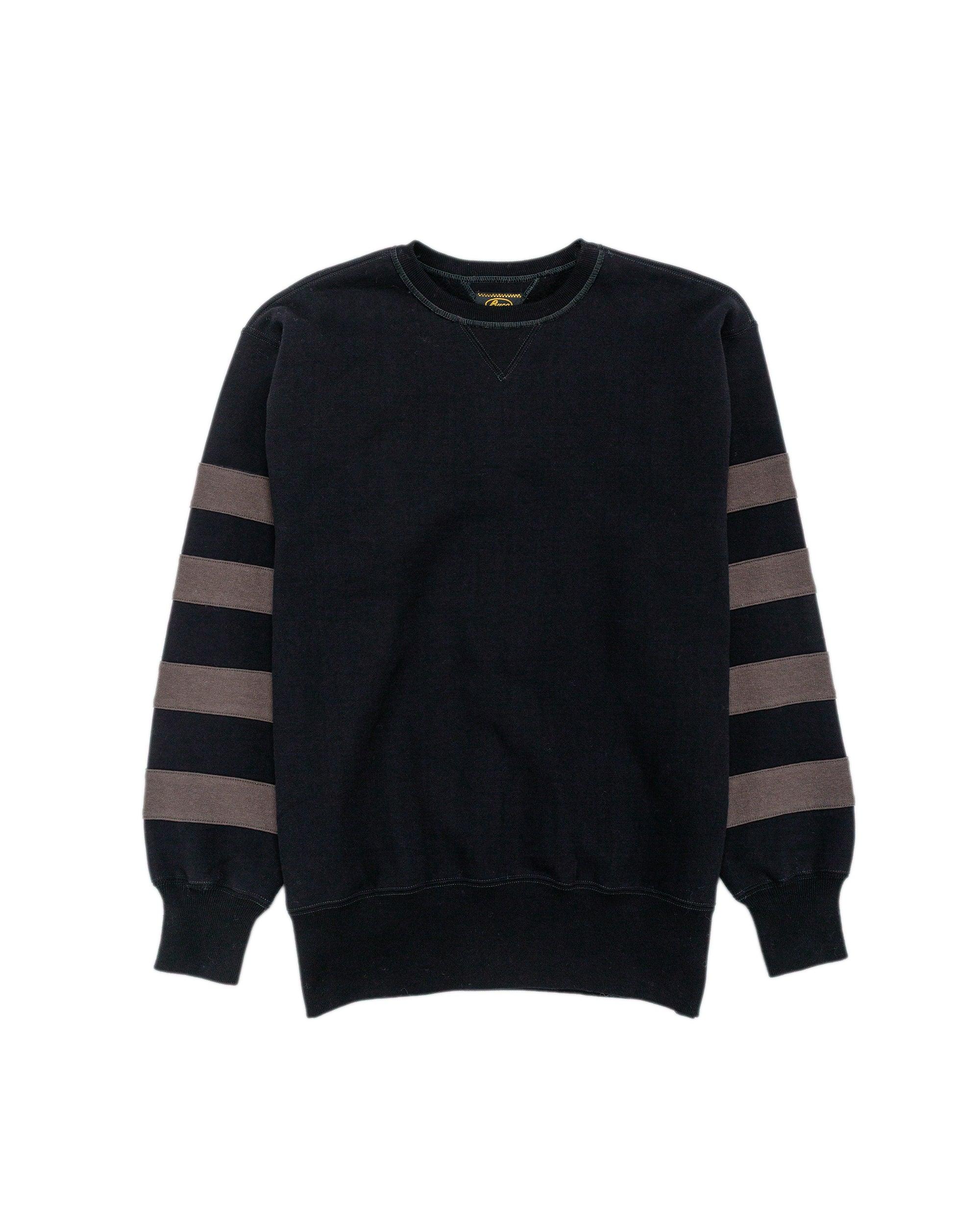 The Real McCoy’s BC25101 Buco Striped-Sleeve Sweatshirt Black Charcoal