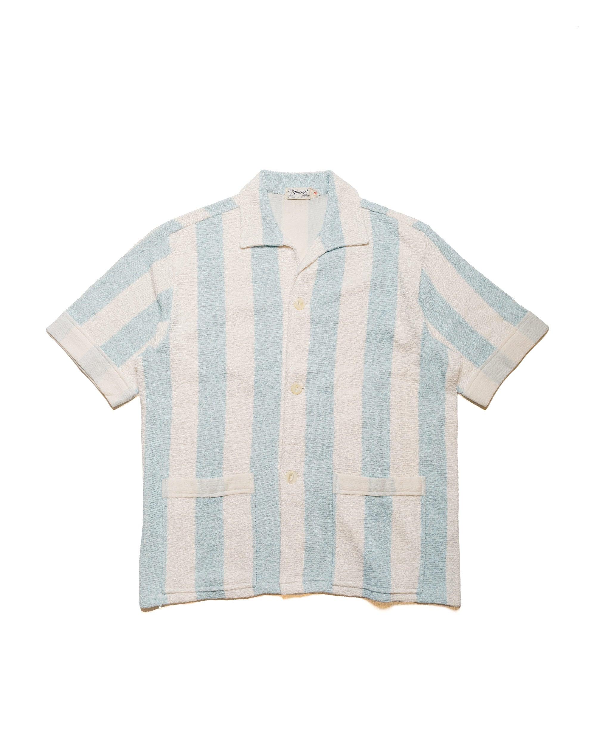 MC24015 Stripe Cotton Pile Beach Shirt Light Blue