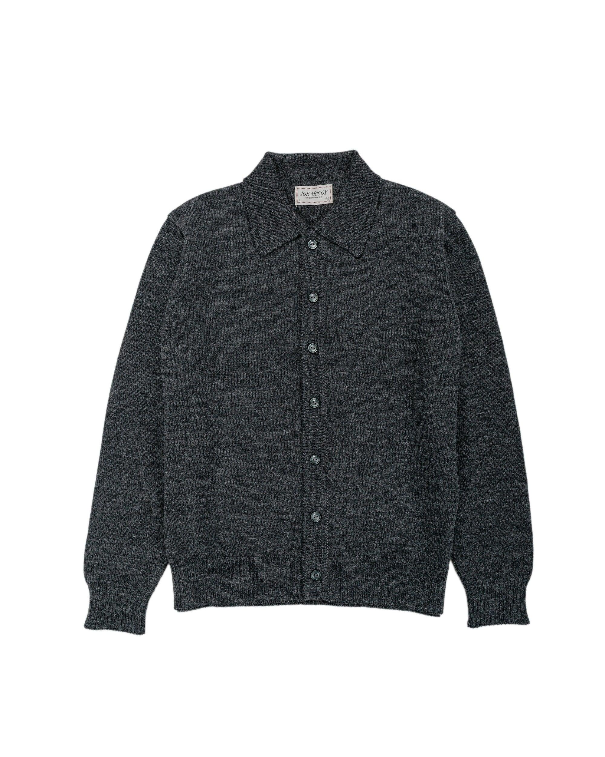 MC25111 Alpaca Collar Knit Cardigan Charcoal