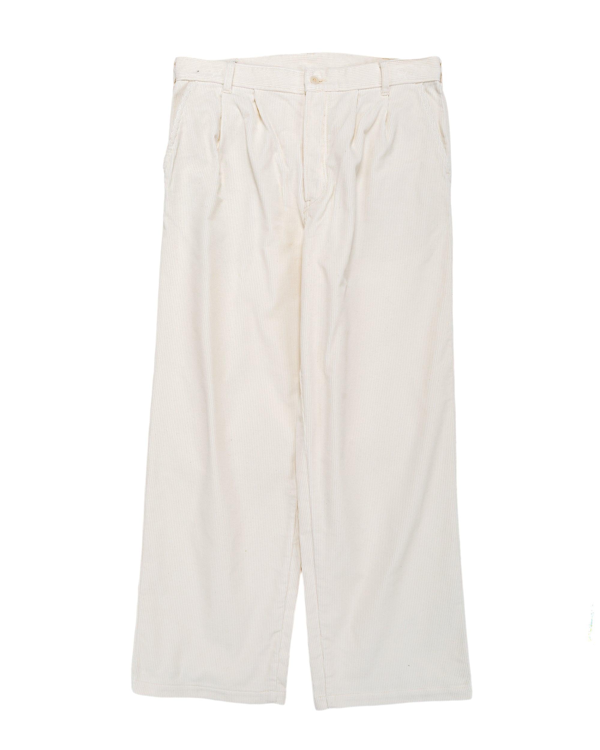 MP25105 Double-Pleat Corduroy Trousers White