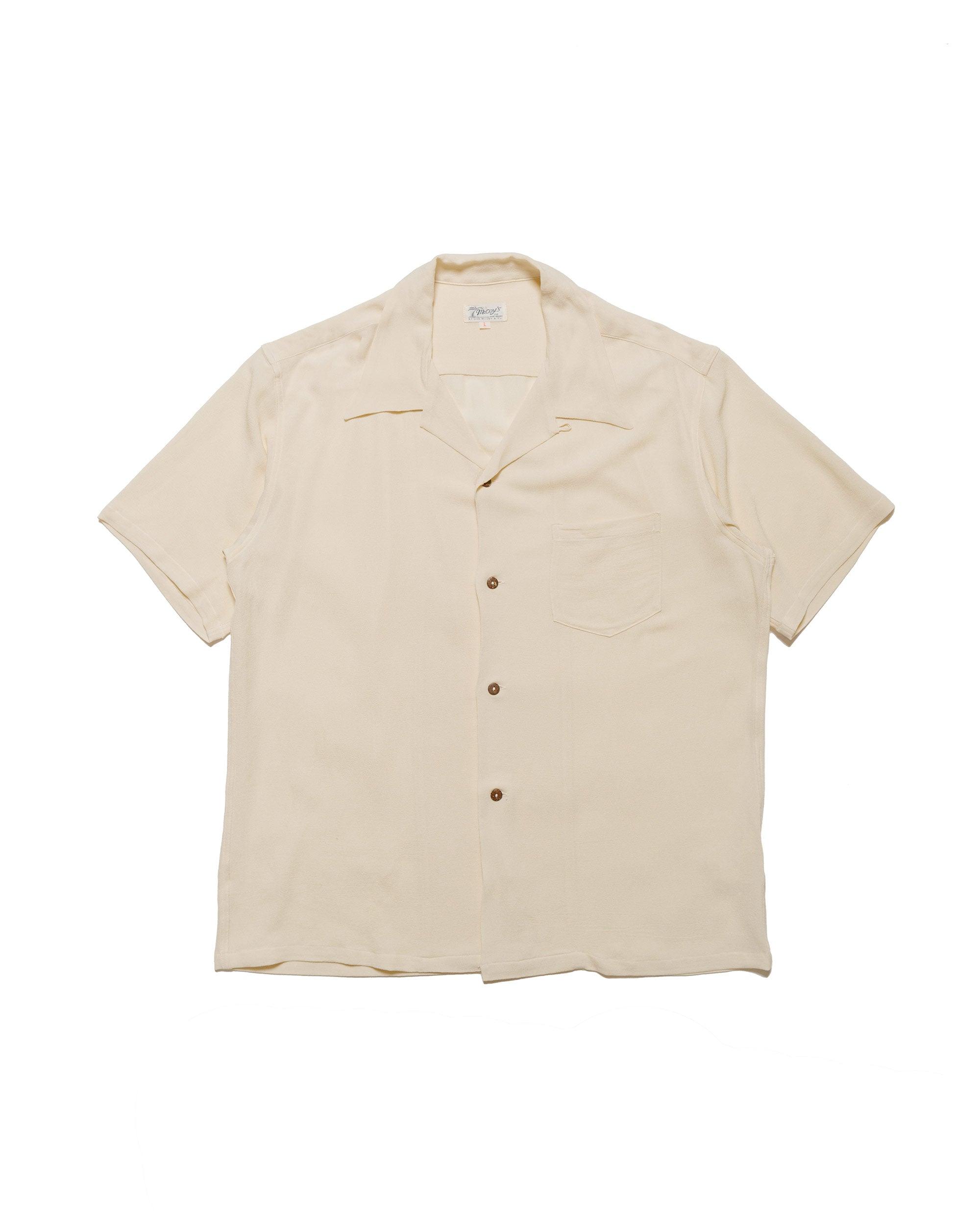 MS24008 Silk Rayon Open Collar Shirt Ecru