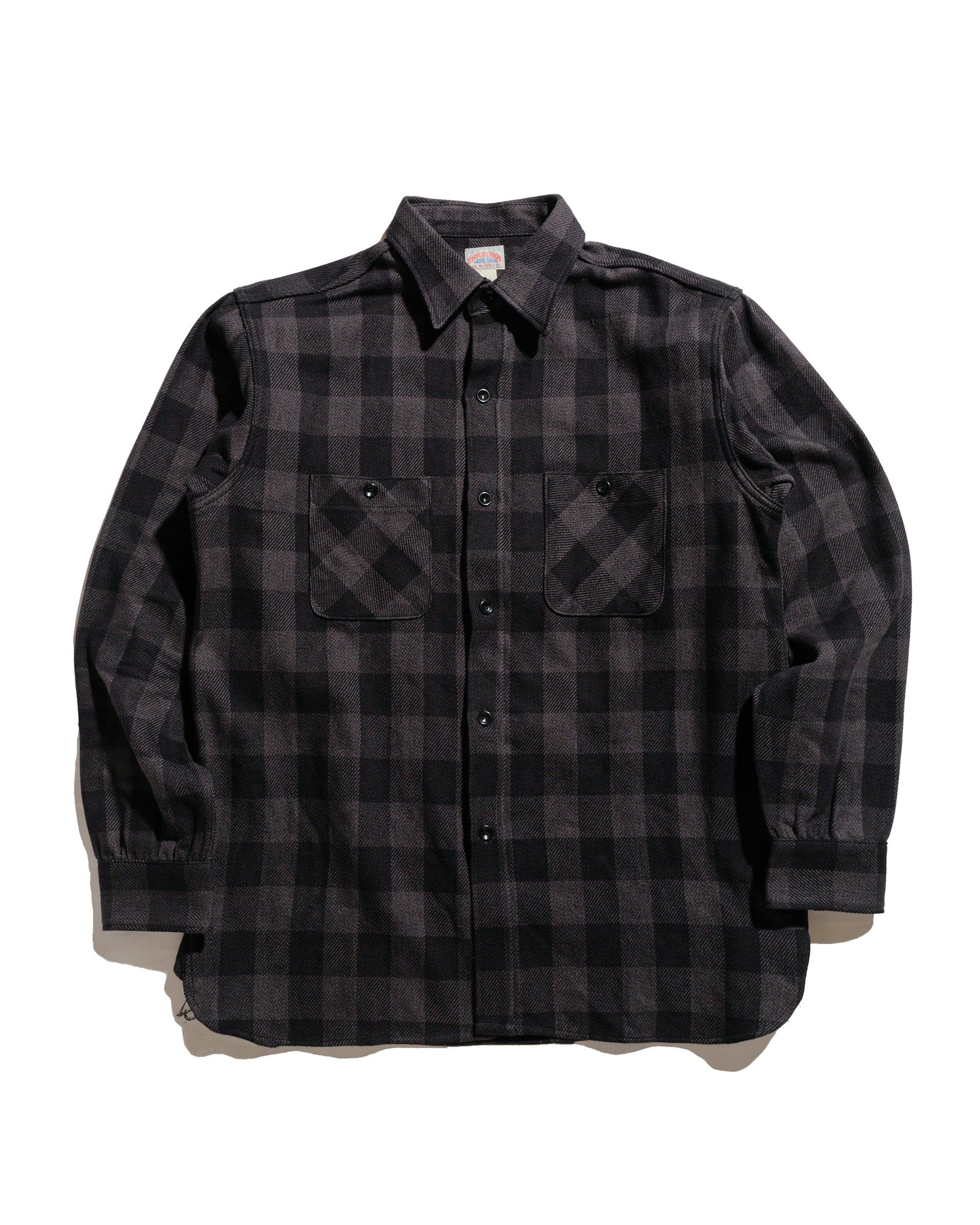 MS24102 8HU Twisted-Yarn Buffalo Check Flannel Shirt Black/Charcoal